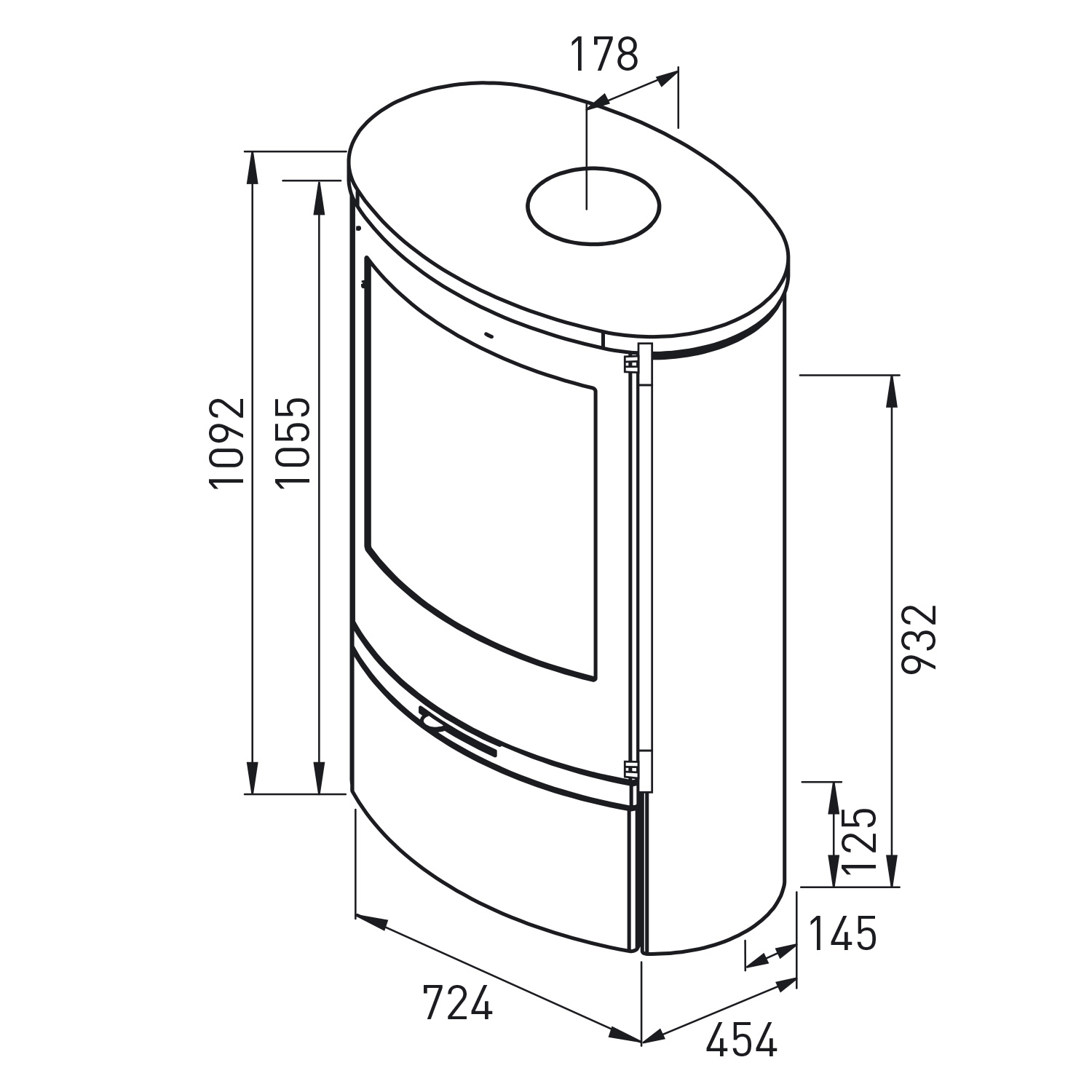 Lotus Jubilee 35 Kaminofen Schwarz / Indian Night, RR hinten od. RR oben