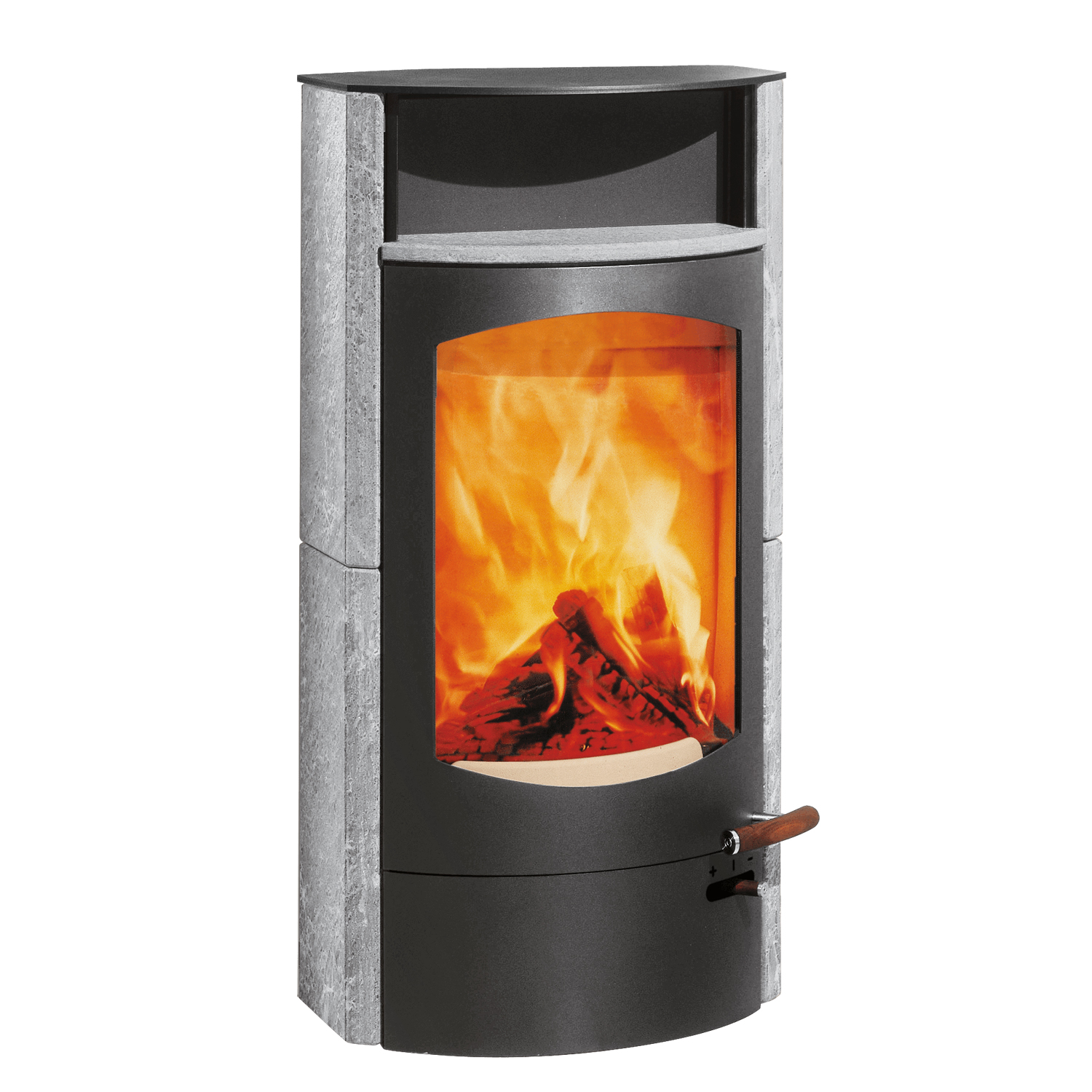 Austroflamm Koko 2.0 Kaminofen Speckstein, Warmhaltefach Speckstein, Guss-Topplatte, RRA hinten