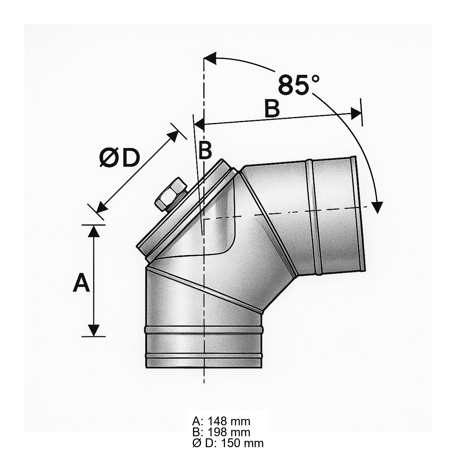 Schiedel PRIMA PLUS Bogen 85° Ø180 mm mit Revisionsverschluss für Öl/Gas einwandig matt