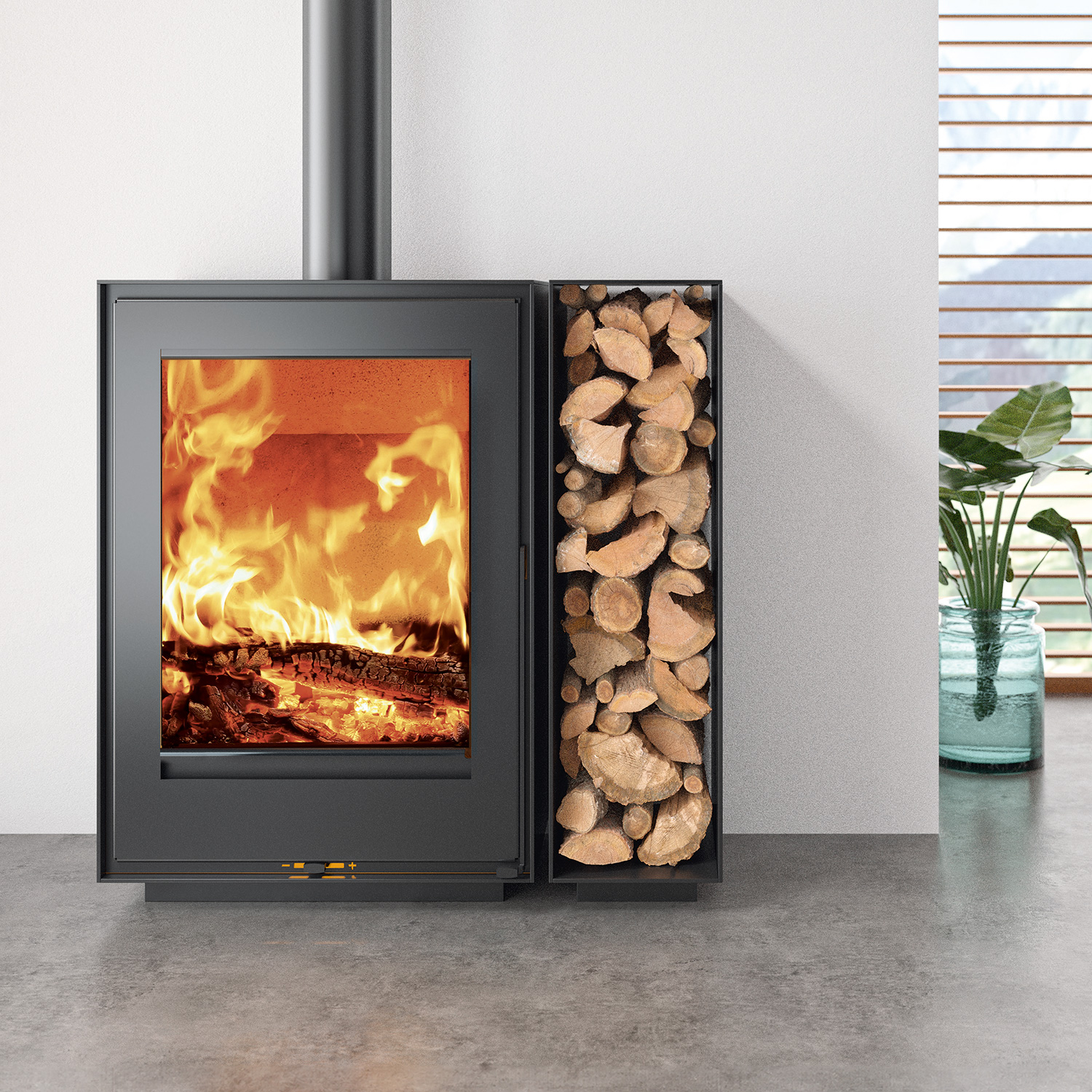 Kunst Stoves Sequoia 2.0 Kaminofen mit seitlichem Holzfach
