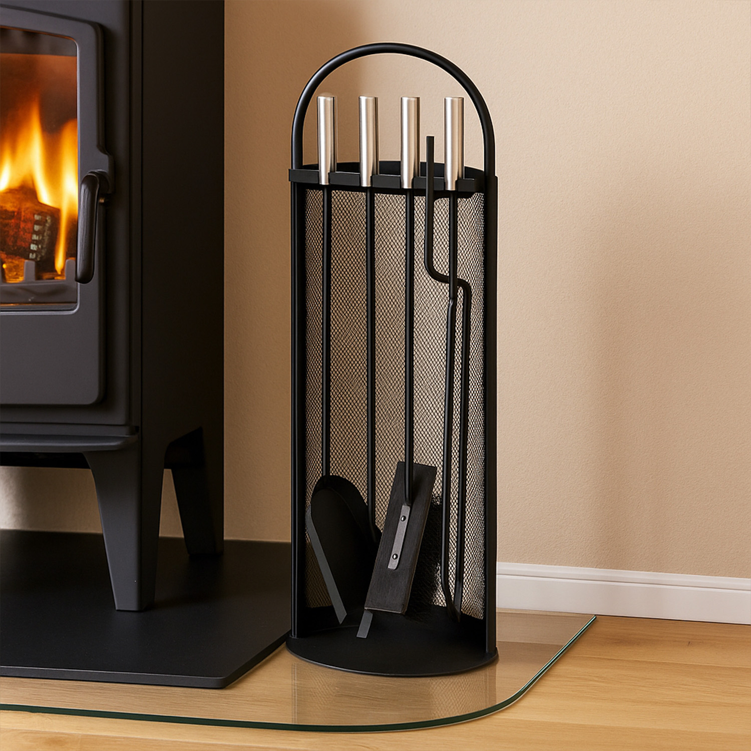Kaminbesteck Albert, 4-teilig, schwarz, Edelstahlgriffe, 66 cm