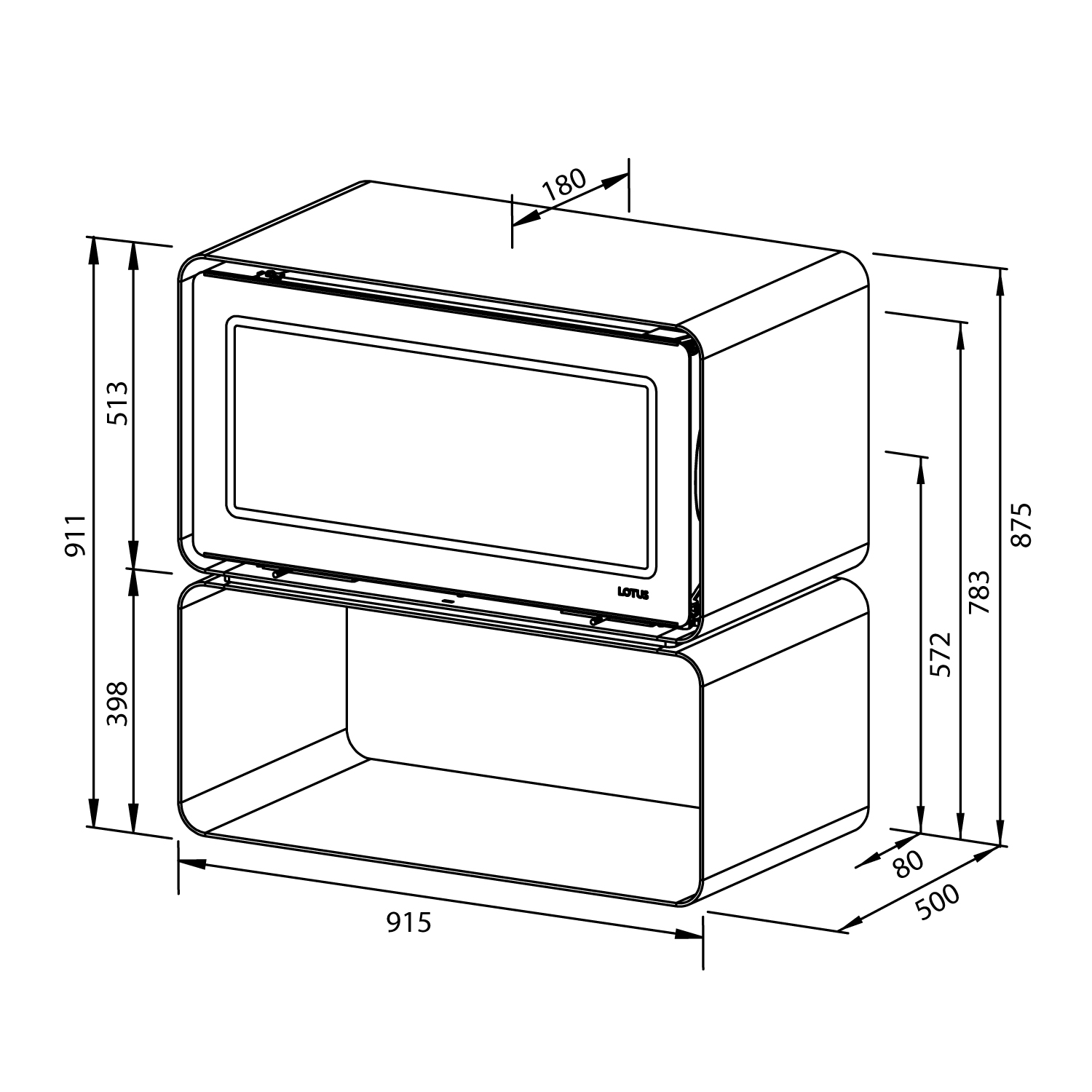 Lotus Living Cube Kaminofen Ocean Dark, Rauchabgang hinten
