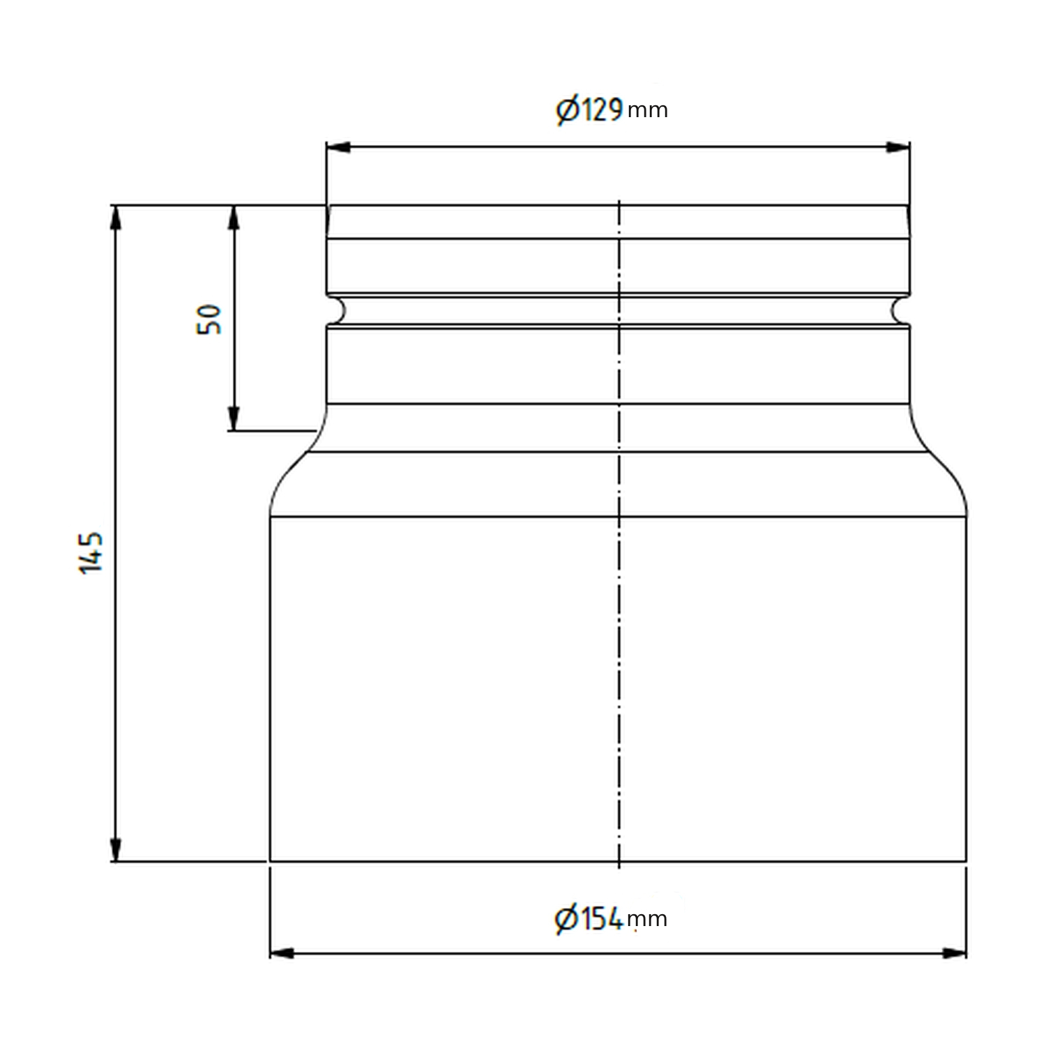 Raik Lifestyle Reduktion Durchmesser 150w/Durchmesser 130e 2,00mm l=145mm mit Dichtung grau für Rauchrohr/ Ofenrohr