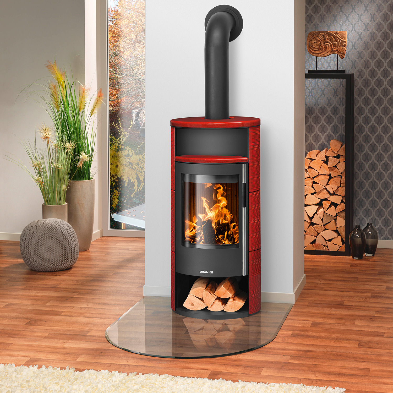 Oranier Polar Neo 6 Kaminofen Stahl Schwarz / Keramik Paprikarot, DIBt