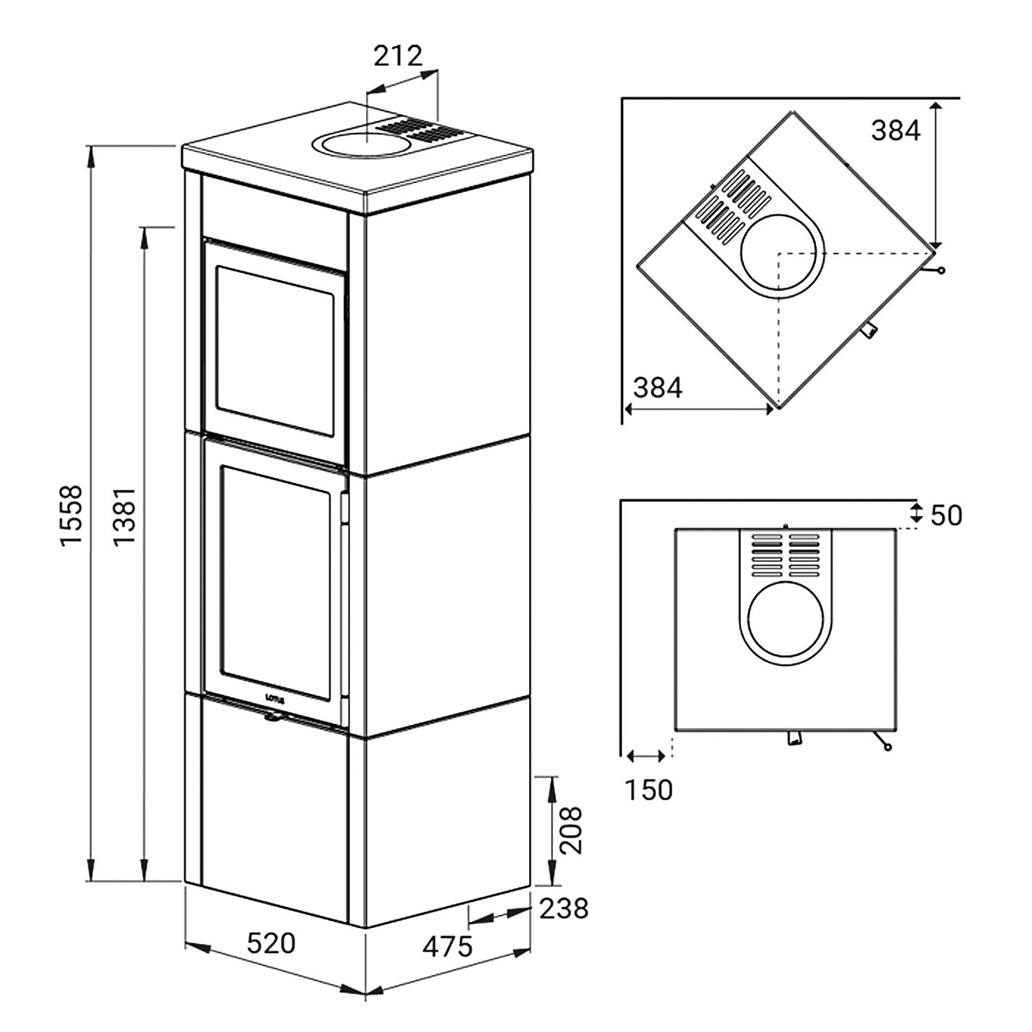 Lotus QM40 Kaminofen Indian Night / Tür Grau mit Backfach, Rauchabgang oben Lotus QM40 Kaminofen Indian Night / Tür Grau mit Backfach, Rauchabgang oben