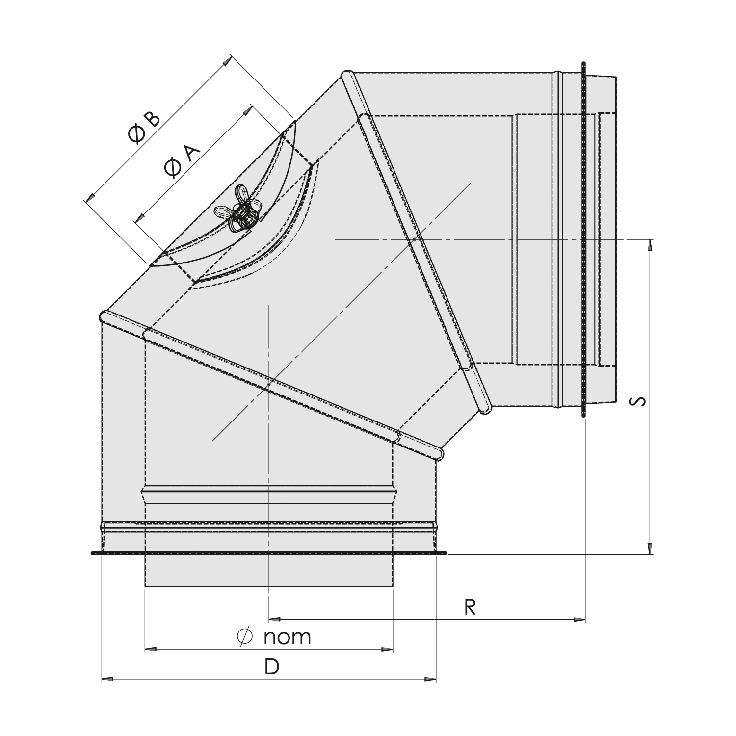 Opsinox Edelstahlschornstein 150mm Bogen 90° BO9K Opsinox Edelstahlschornstein 150mm Bogen 90° BO9K