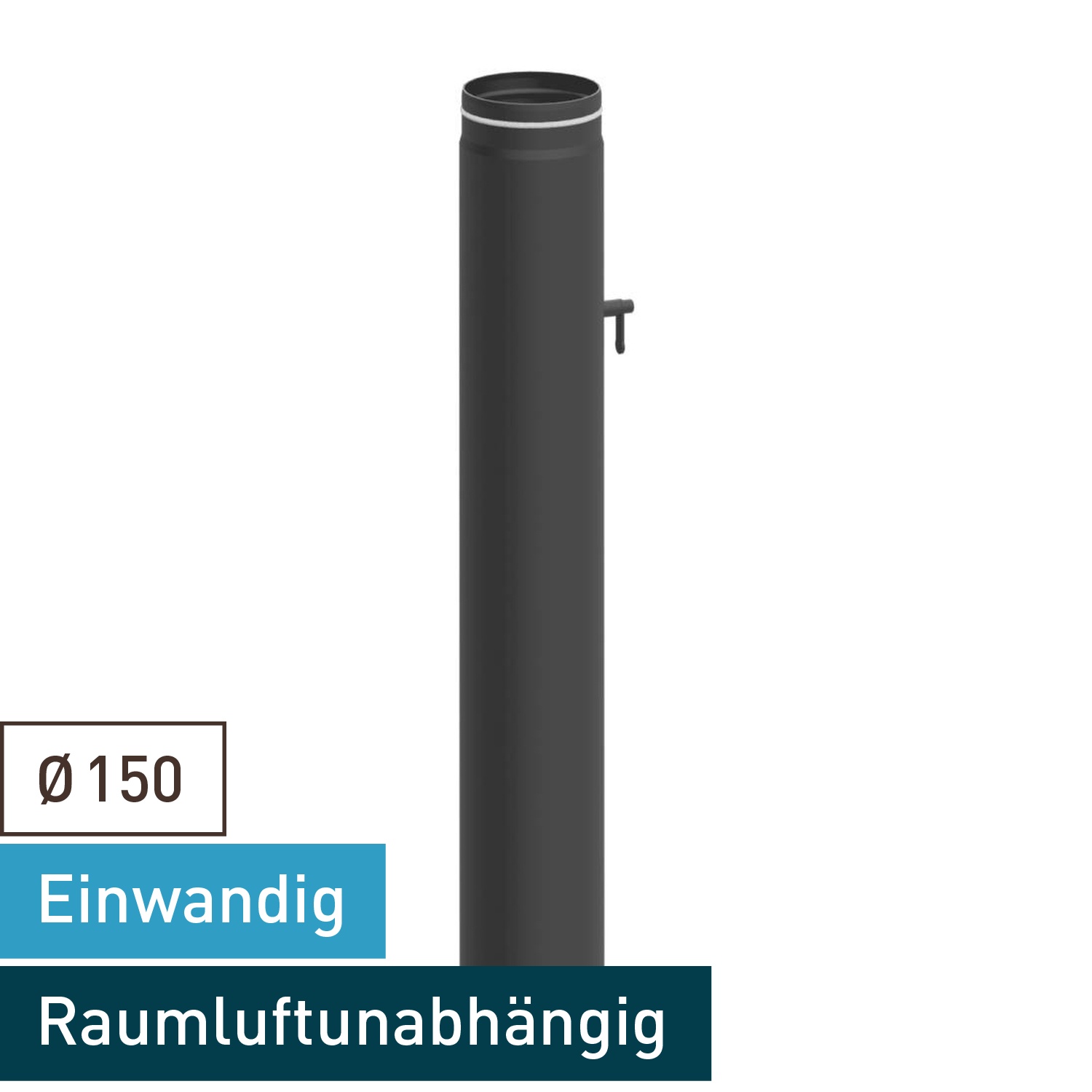 Raik Lifestyle Längenelement Durchmesser 150x1000x2,00mm eingezogen mit eingelegter Tür, mit DKL mit Dichtung für Rauchrohr/ Ofenrohr