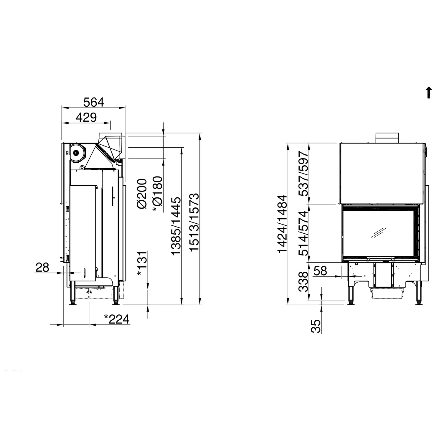 Spartherm Varia 2Lh Kamineinsatz 1544 180 mm