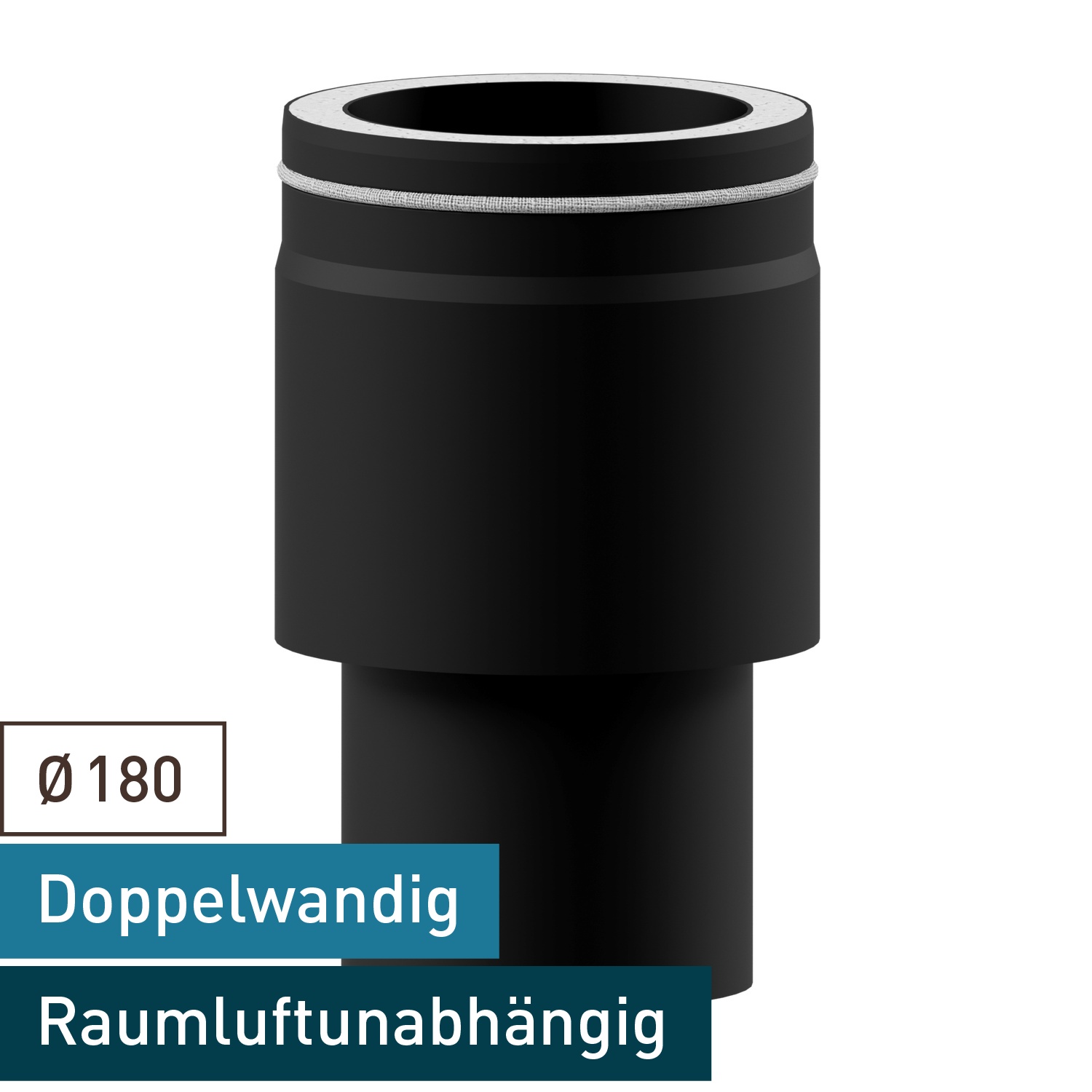 Raik Lifestyle DUO Ofenanschlussstück 180mm schwarz innen und außen kürzbar für Rauchrohr / Ofenrohr