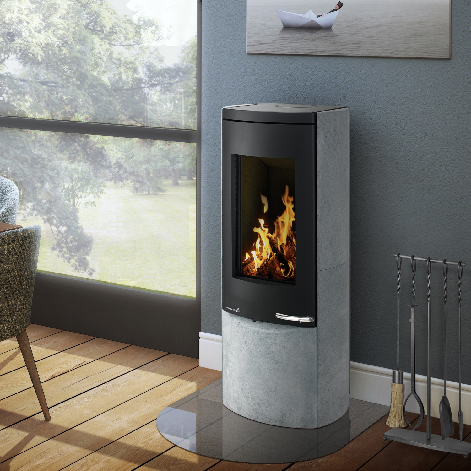 Wamsler Motho Kaminofen Stahl schwarz/ Naturstein