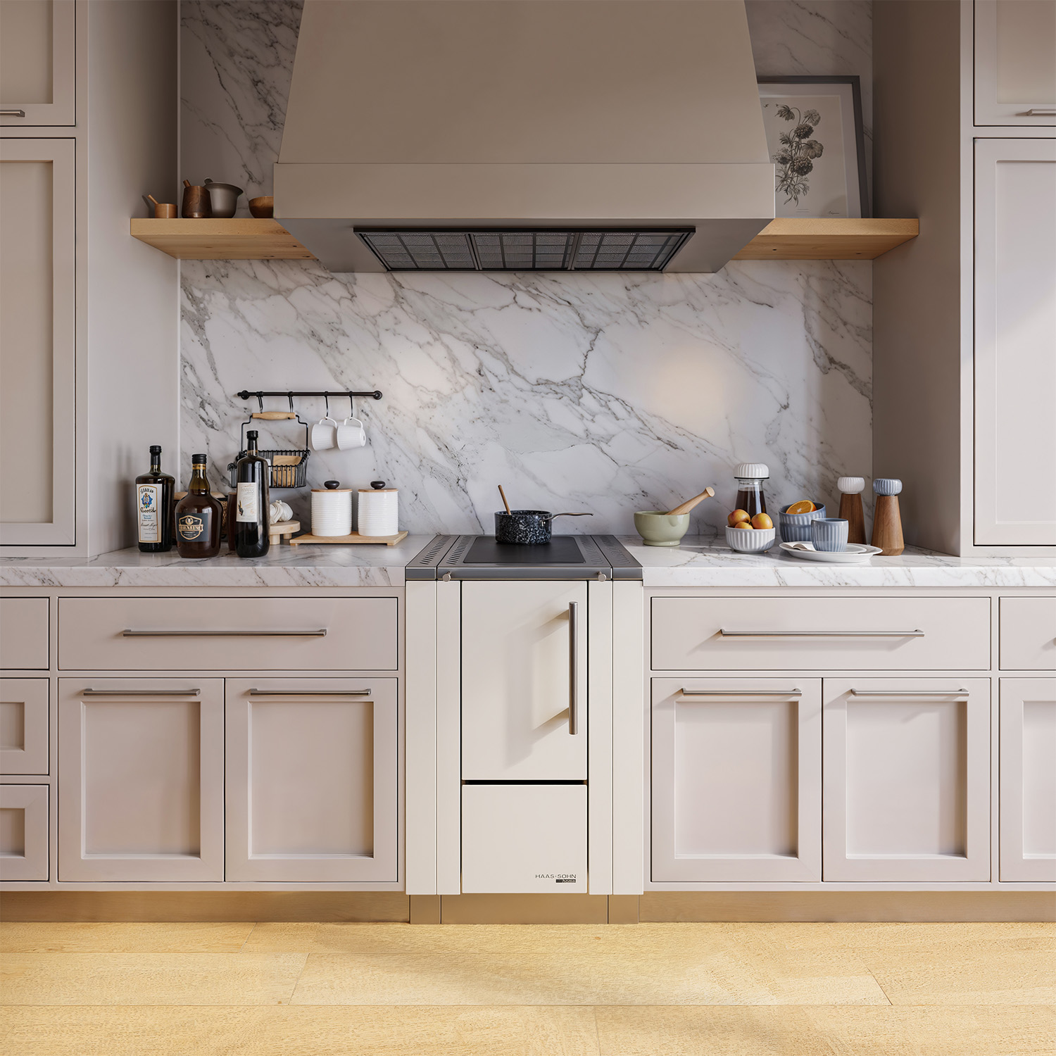 Haas+Sohn HS 40 ohne Sichtfenster Küchenofen weiß Herdrahmen Edelstahl Stahlkochplatte