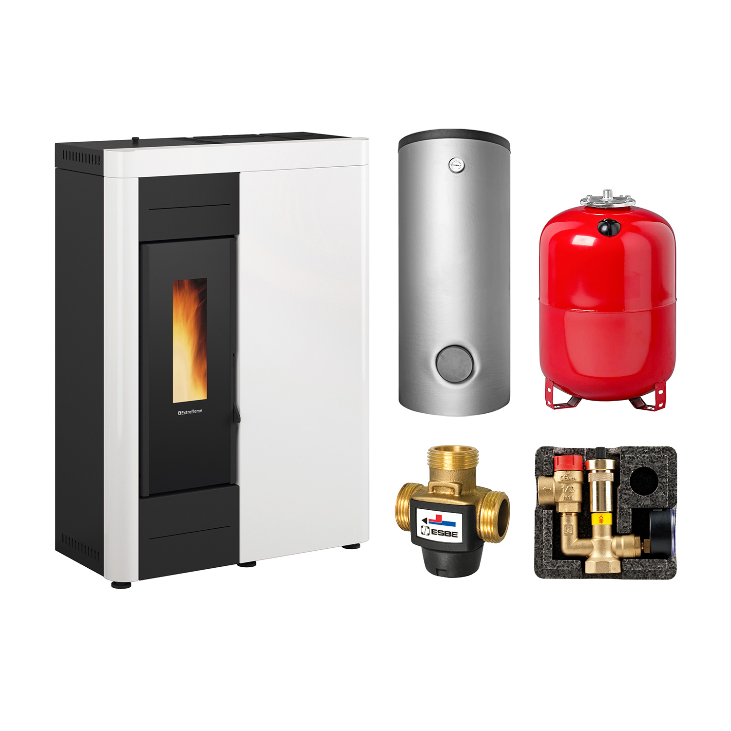 Extraflame Virna Idro Bianco Set + Kombispeicher Hygienespeicher SHS 550 + SWT Extraflame Virna Idro Bianco Set + Kombispeicher Hygienespeicher SHS 550 + SWT