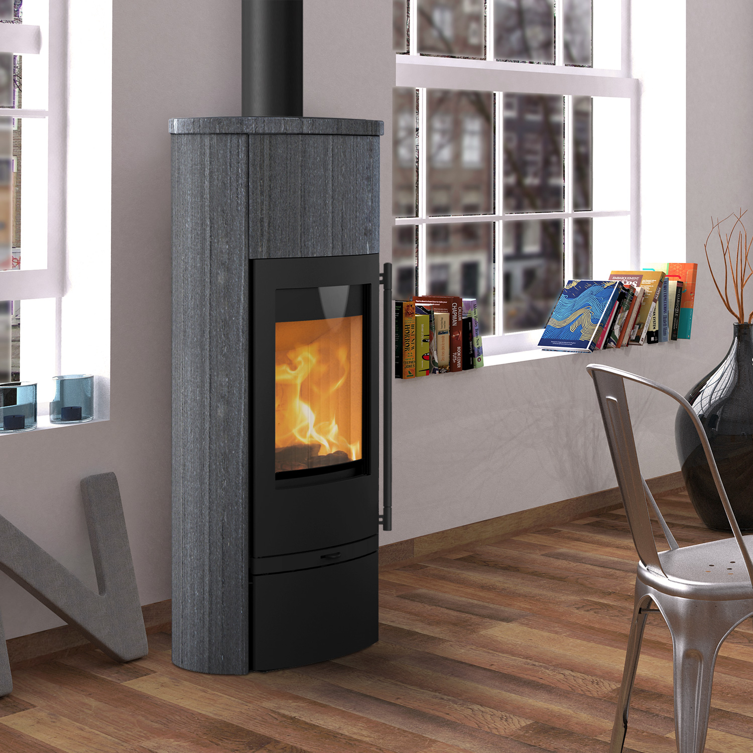 Lotus Jubilee 25 M Kaminofen Indian Night, Rauchabgang oben, Griff Classic