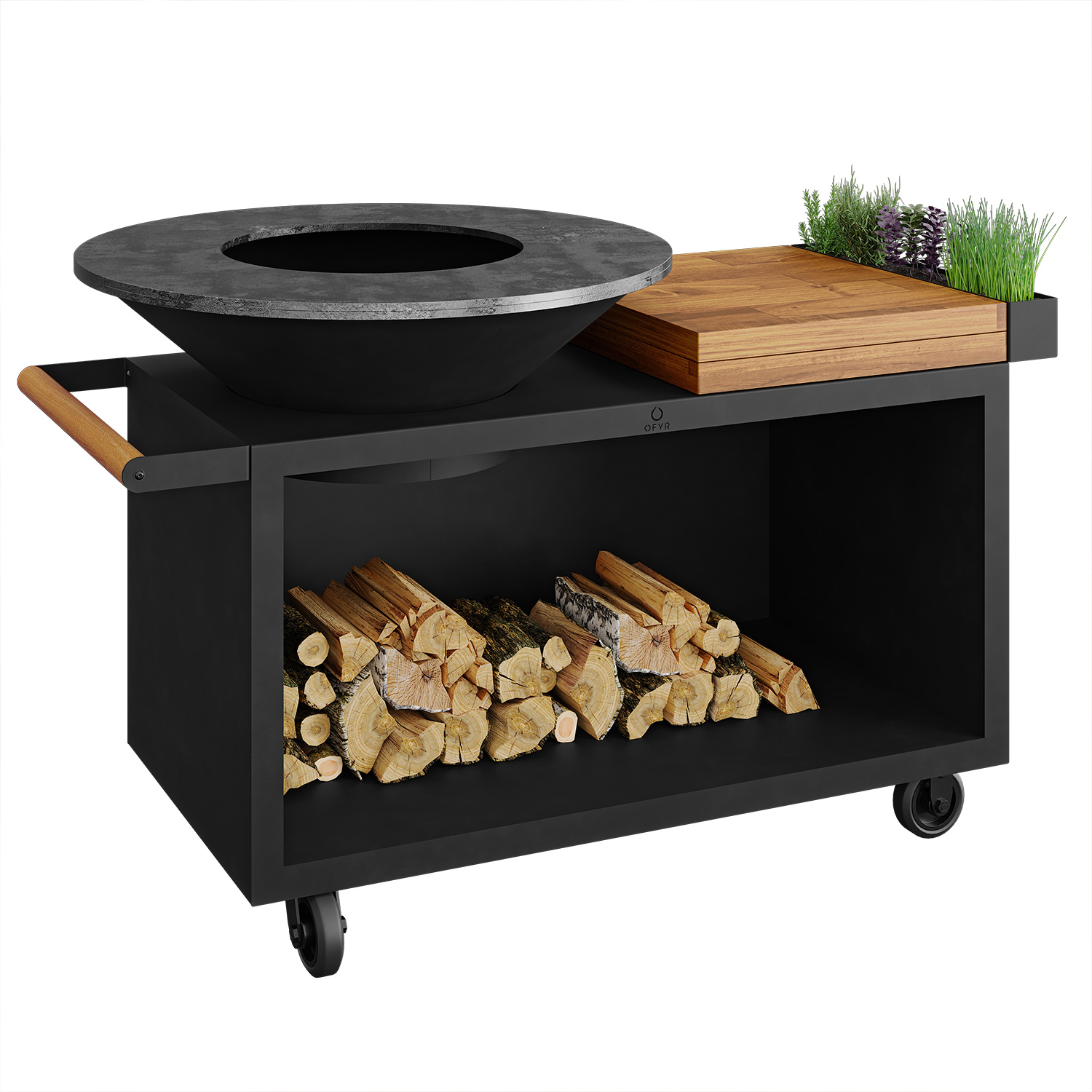 OFYR Island Black 100 PRO Grill & Feuerstelle mit Arbeitsplatte Teakholz OFYR Island Black 100 PRO Grill & Feuerstelle mit Arbeitsplatte Teakholz