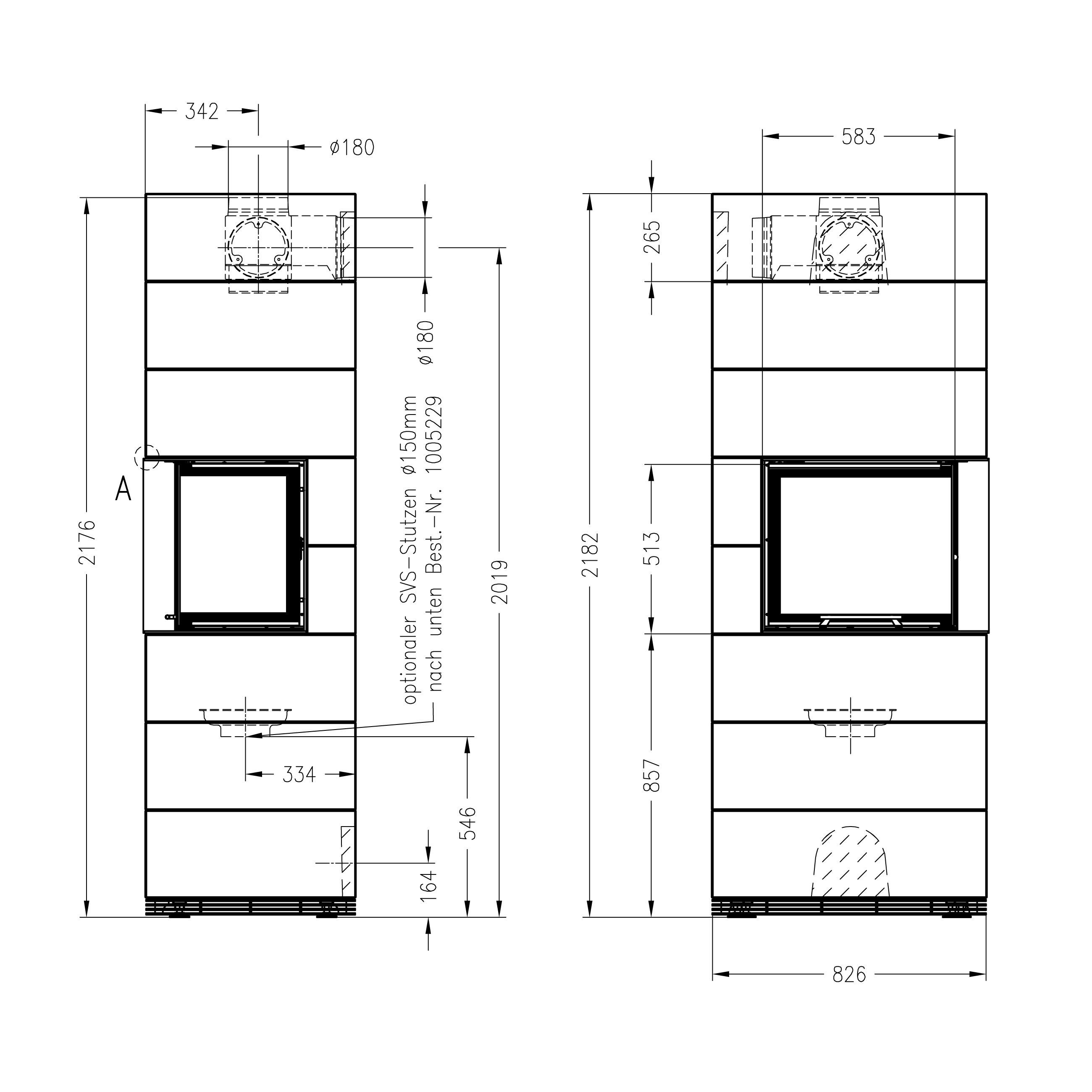 Spartherm wasserführender Kaminbausatz SIM 3/3 Varia 2R 55h-4S H2O Feinbeton