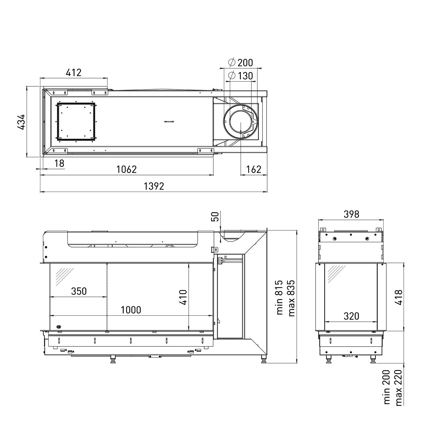 Spartherm DRU Metro 100XTL-41 RCH Gas-Kamineinsatz links Ceraglas schwarz G20