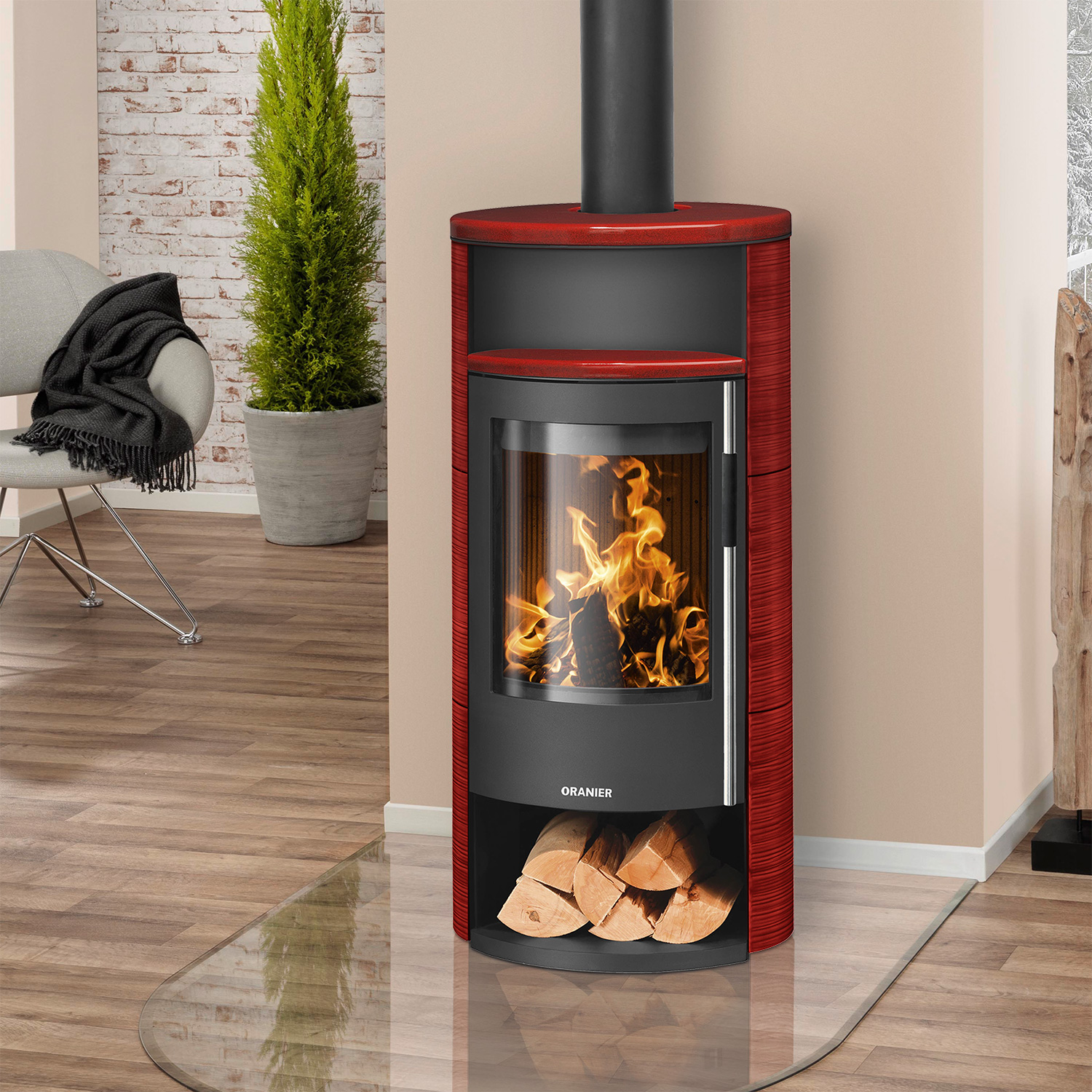Oranier Polar Neo 6 Kaminofen Stahl Schwarz / Keramik Paprikarot, DIBt