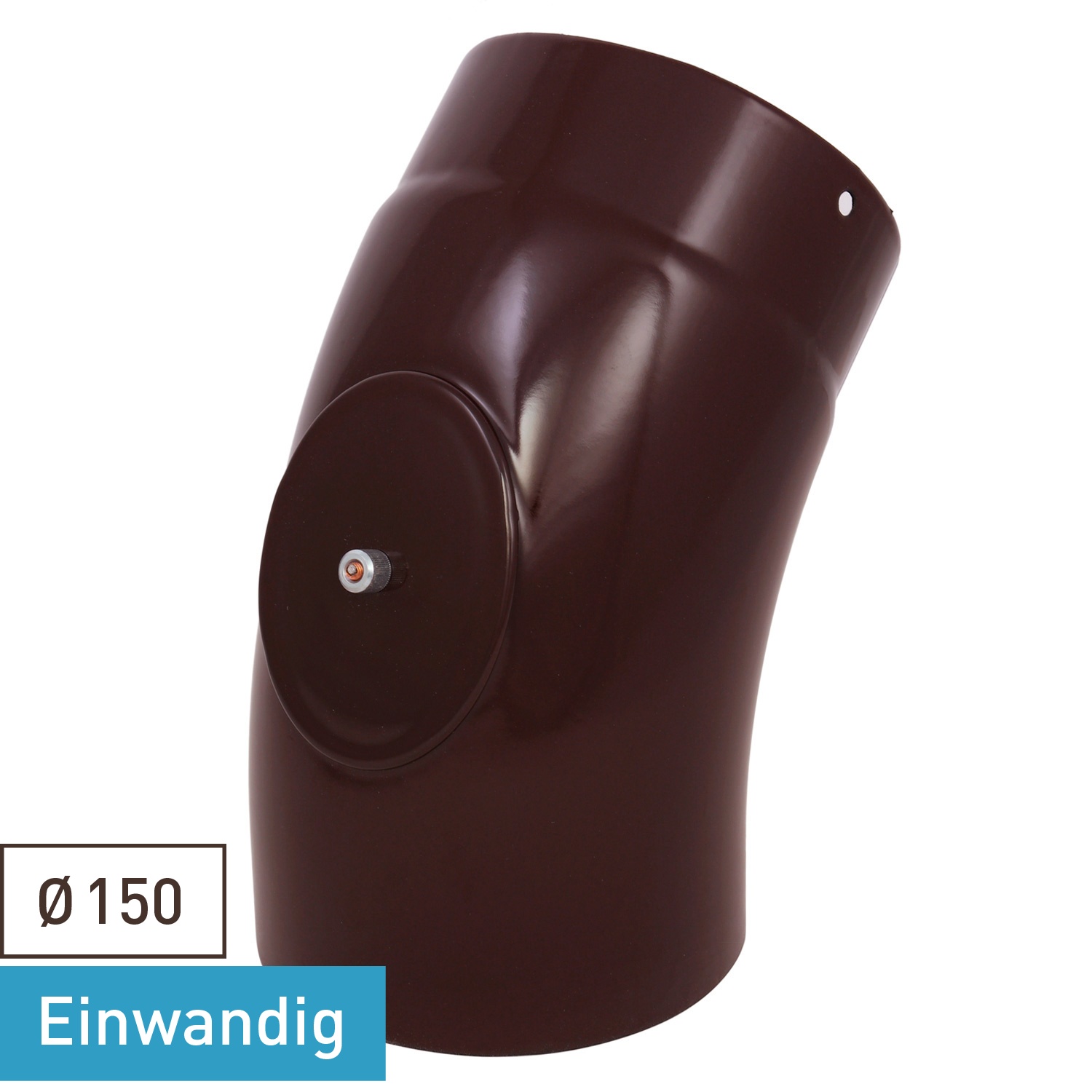 Raik Rauchrohrbogen / Ofenrohrbogen Emaille 150mm - 45° Bogen glatt Braun mit Reinigungsöffnung