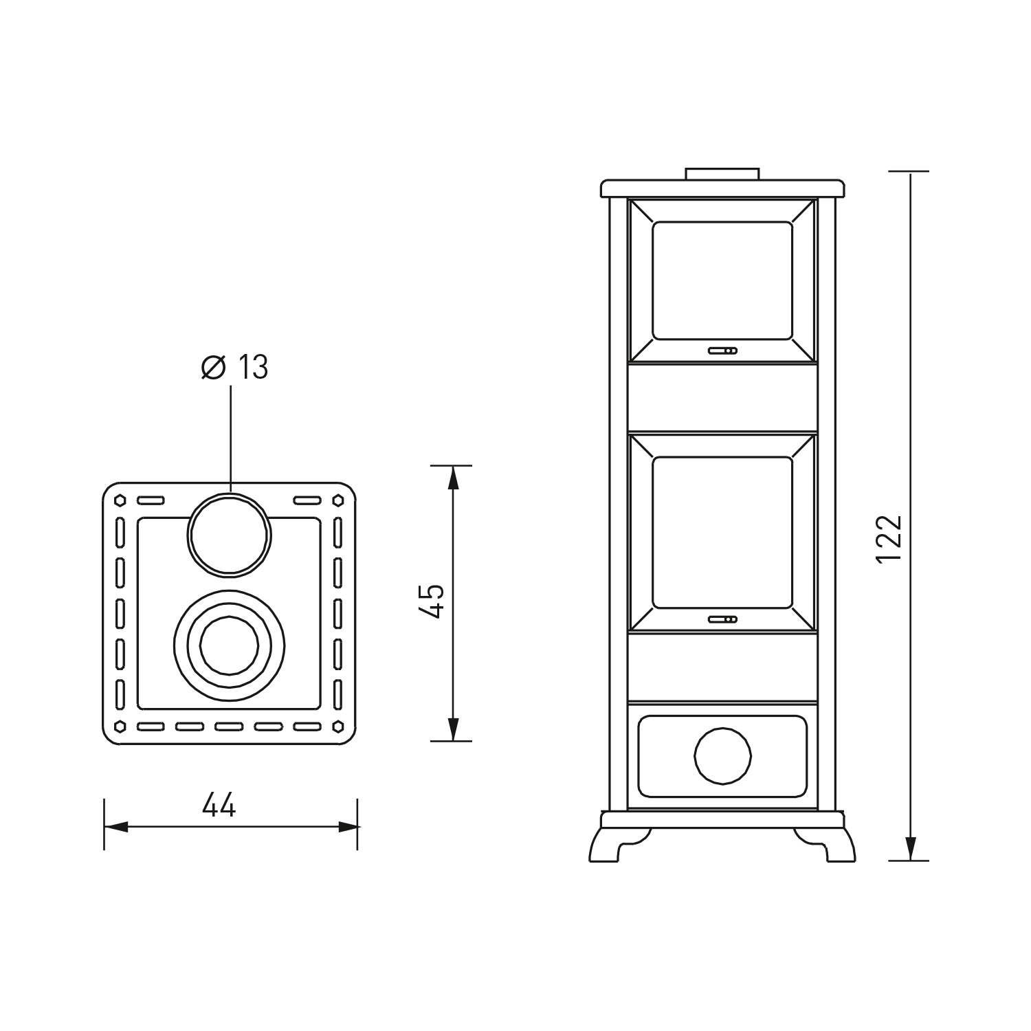 EK63 Decor C Kaminofen Keramik Taubengrau Rauchrohr oben