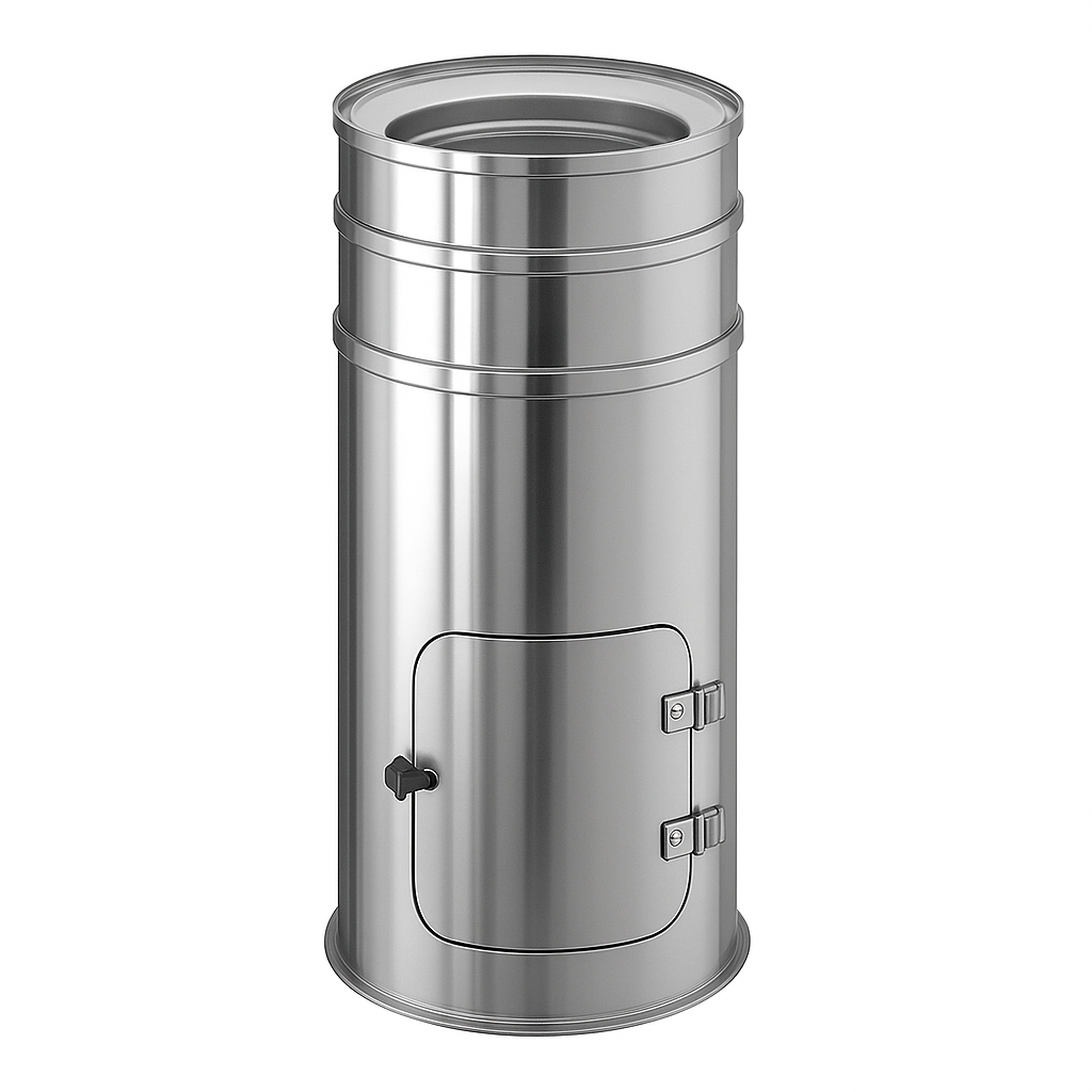 Schiedel ICS Fußteil kürzbar für Bodenmontage mit Revision & Kondensattopf Ø150 mm doppelwandig glänzend