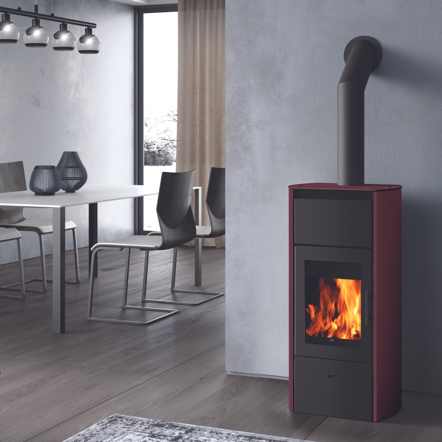 Edilkamin Flamma 14 CS Wasserführender Kaminofen Stahl Bordeaux Edilkamin Flamma 14 CS Wasserführender Kaminofen Stahl Bordeaux