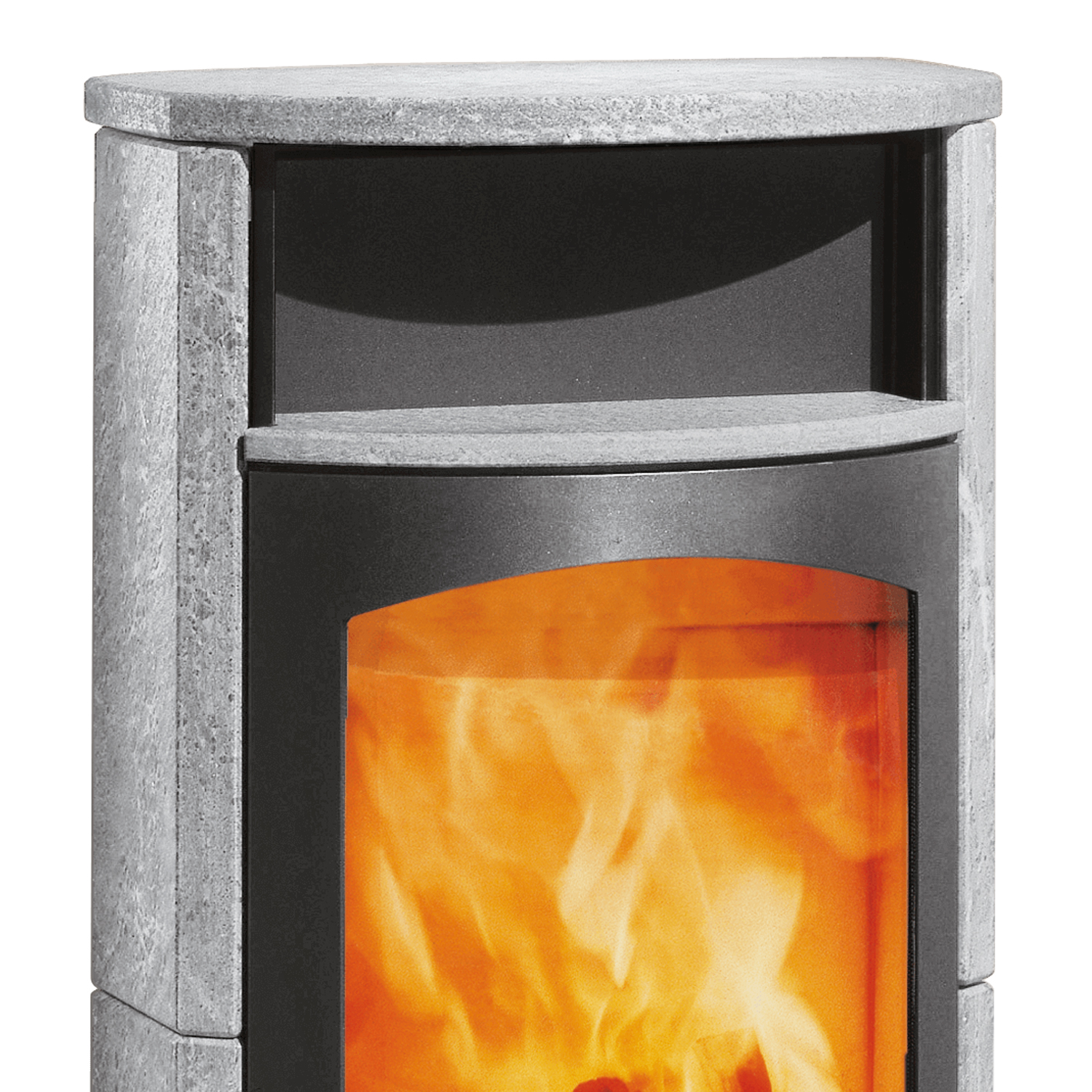 Austroflamm Koko 2.0 Kaminofen Speckstein, Warmhaltefach Speckstein, Topplatte Speckstein, RRA hinten + 1 m³ Kaminholz gratis