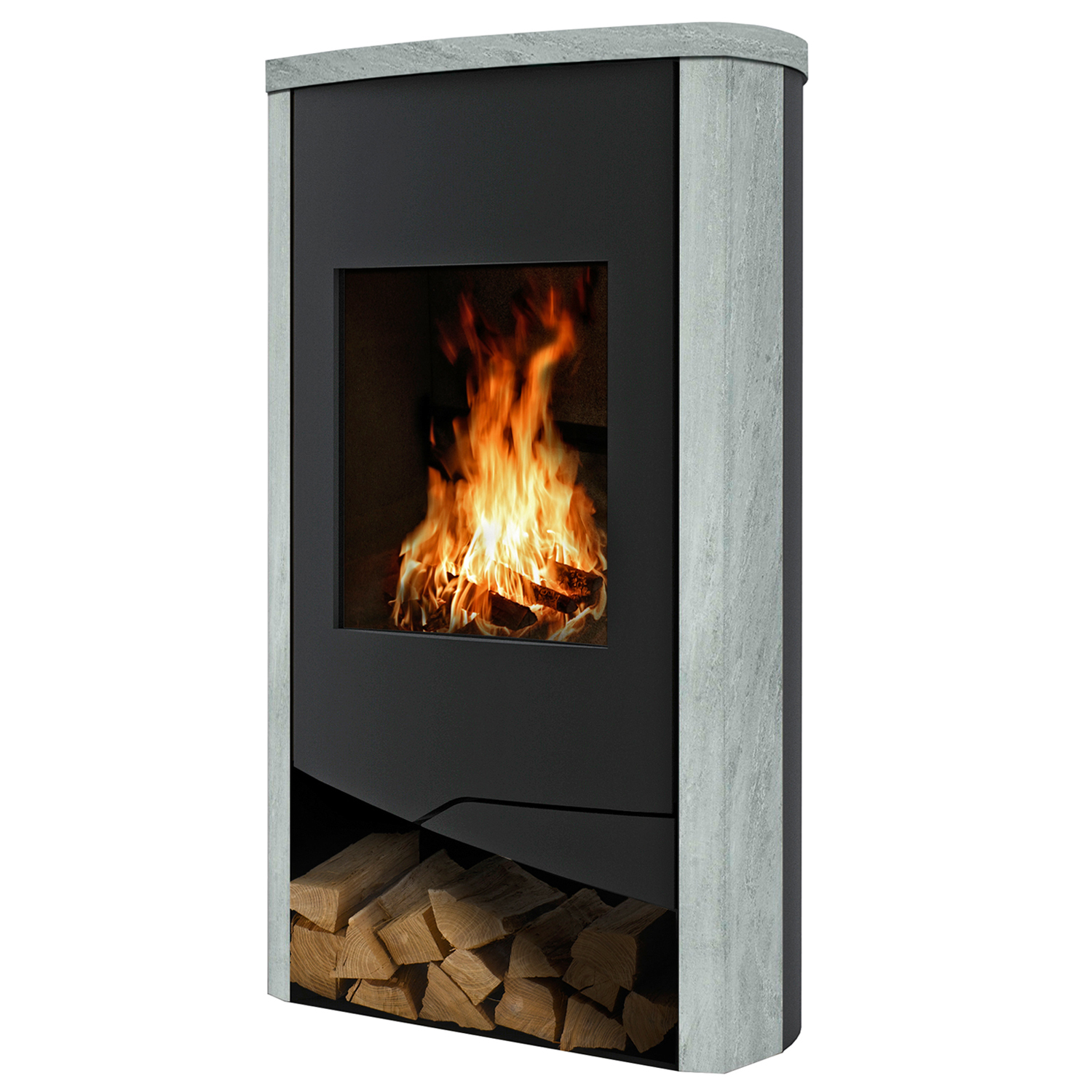 Wamsler Nevada Kaminofen Stahl schwarz/ Naturstein