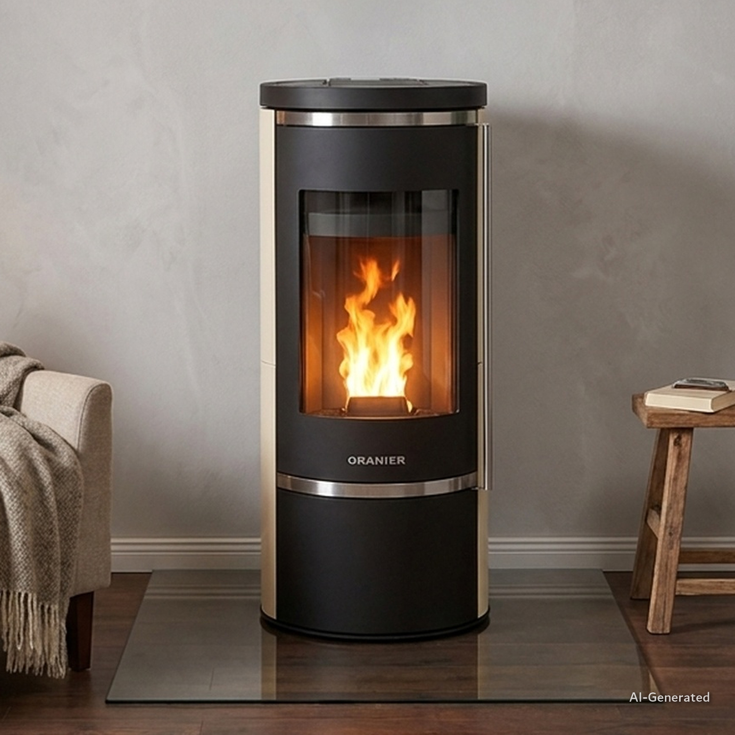 Oranier Carus Next Pelletofen 6 kW Kalkstein Cream, Korpus Stahl Schwarz