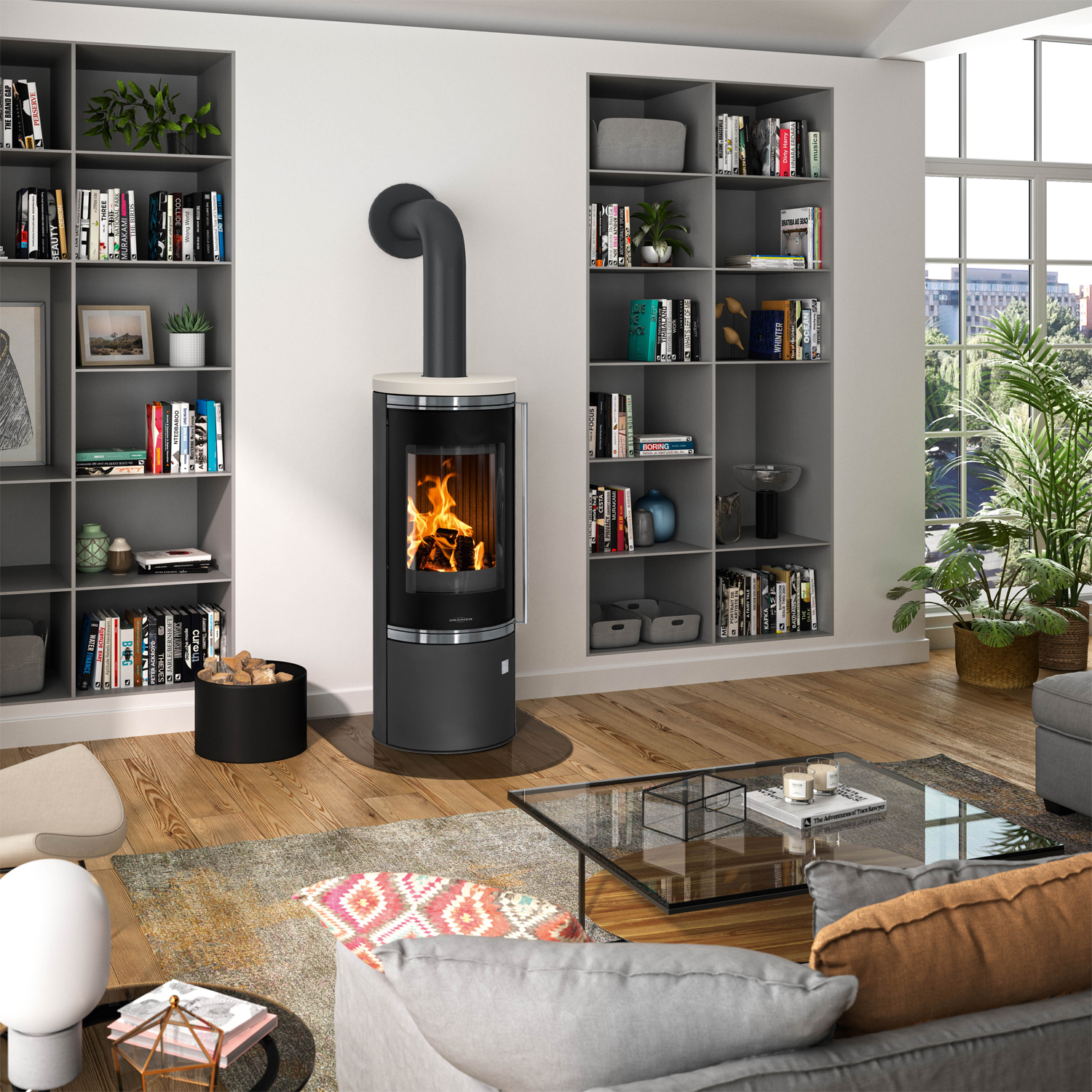 Oranier Arena 2.0 Kaminofen Stahl Schwarz mit Abdeckplatte Kalkstein Cream Oranier Arena 2.0 Kaminofen Stahl Schwarz mit Abdeckplatte Kalkstein Cream