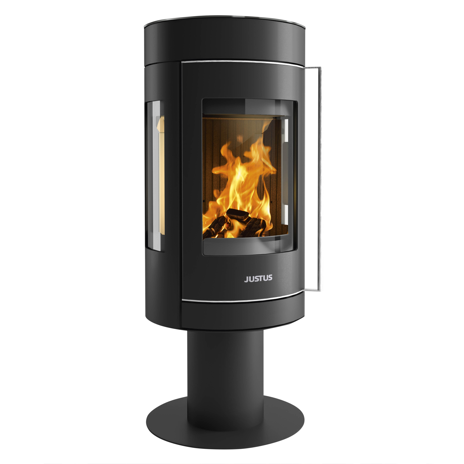 Justus Meva Kaminofen Stahl Schwarz / Topplatte Glas