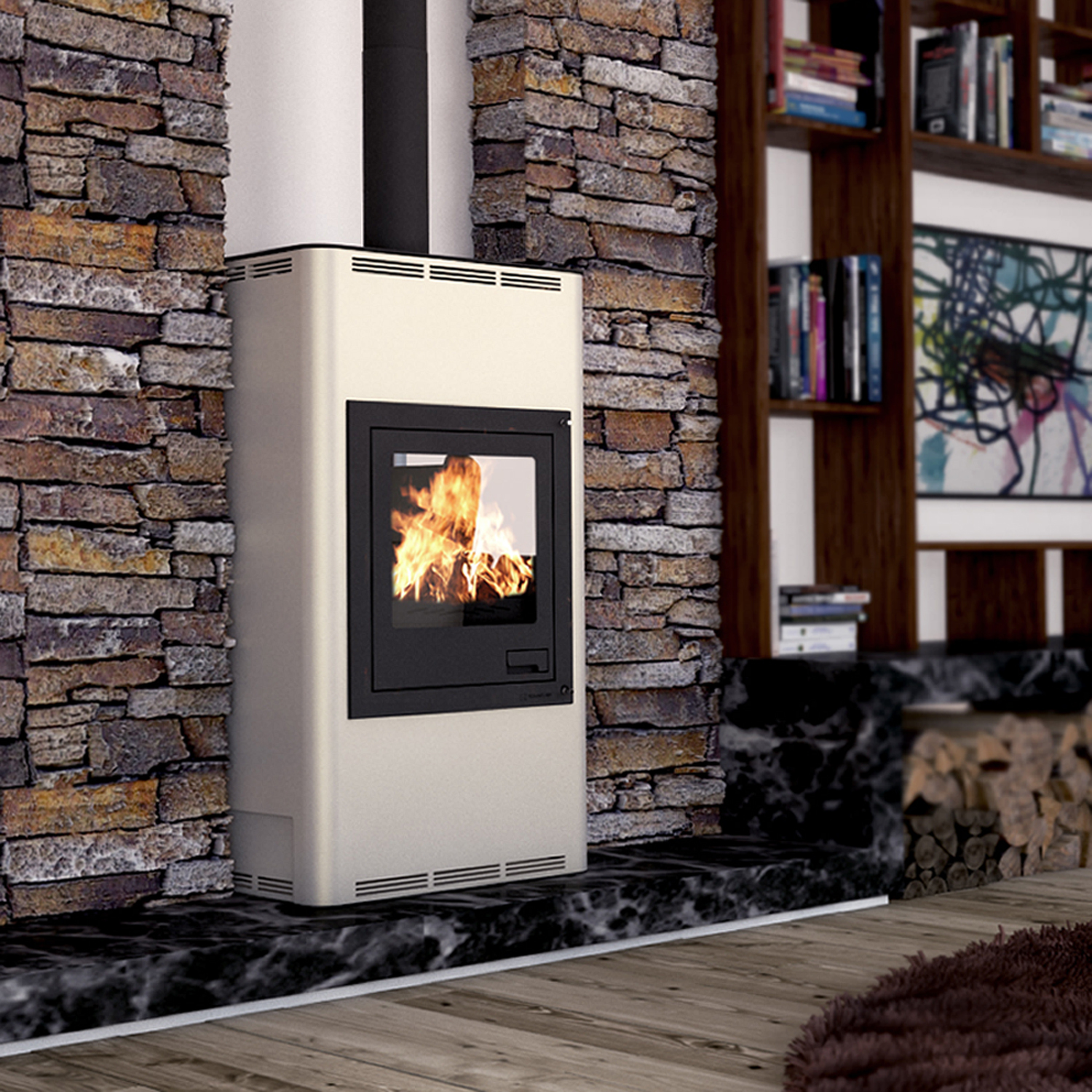 Aquaflam 17 Automatic Wasserführender Kaminofen Creme