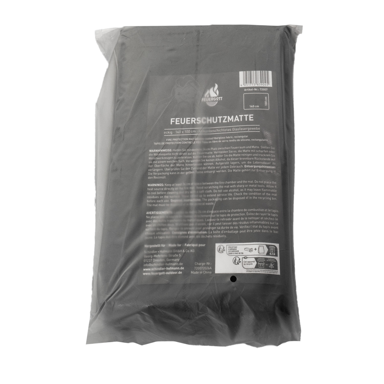 FEUERGOTT Feuerschutzmatte rechteckig 140 x 100 cm