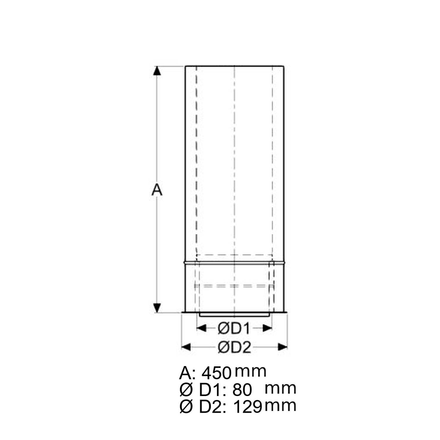 Schiedel Doppelwandfutter Ø80 gedämmt, kürzbar für ICS Ø130 mm doppelwandig glänzend