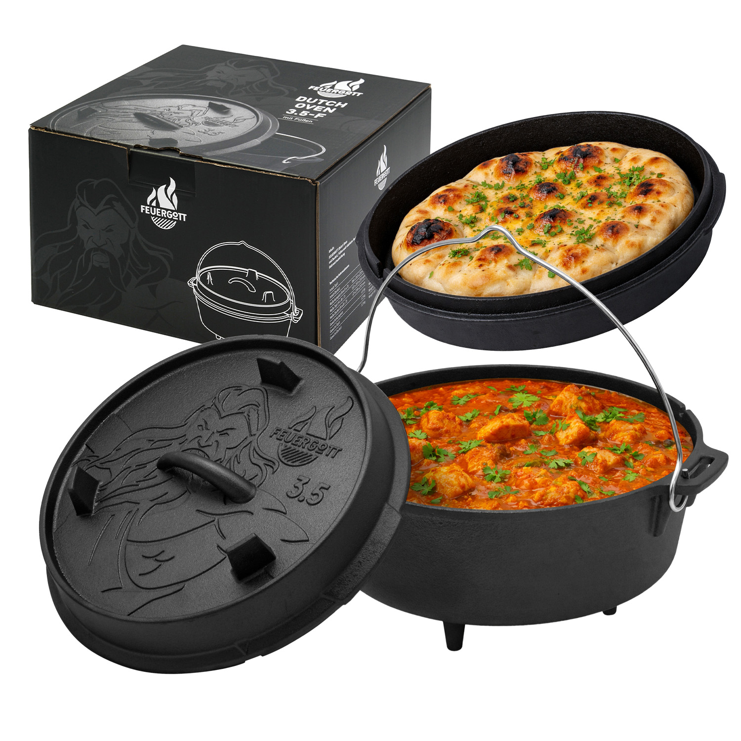 FEUERGOTT Dutch Oven 3,5 l mit Füßen