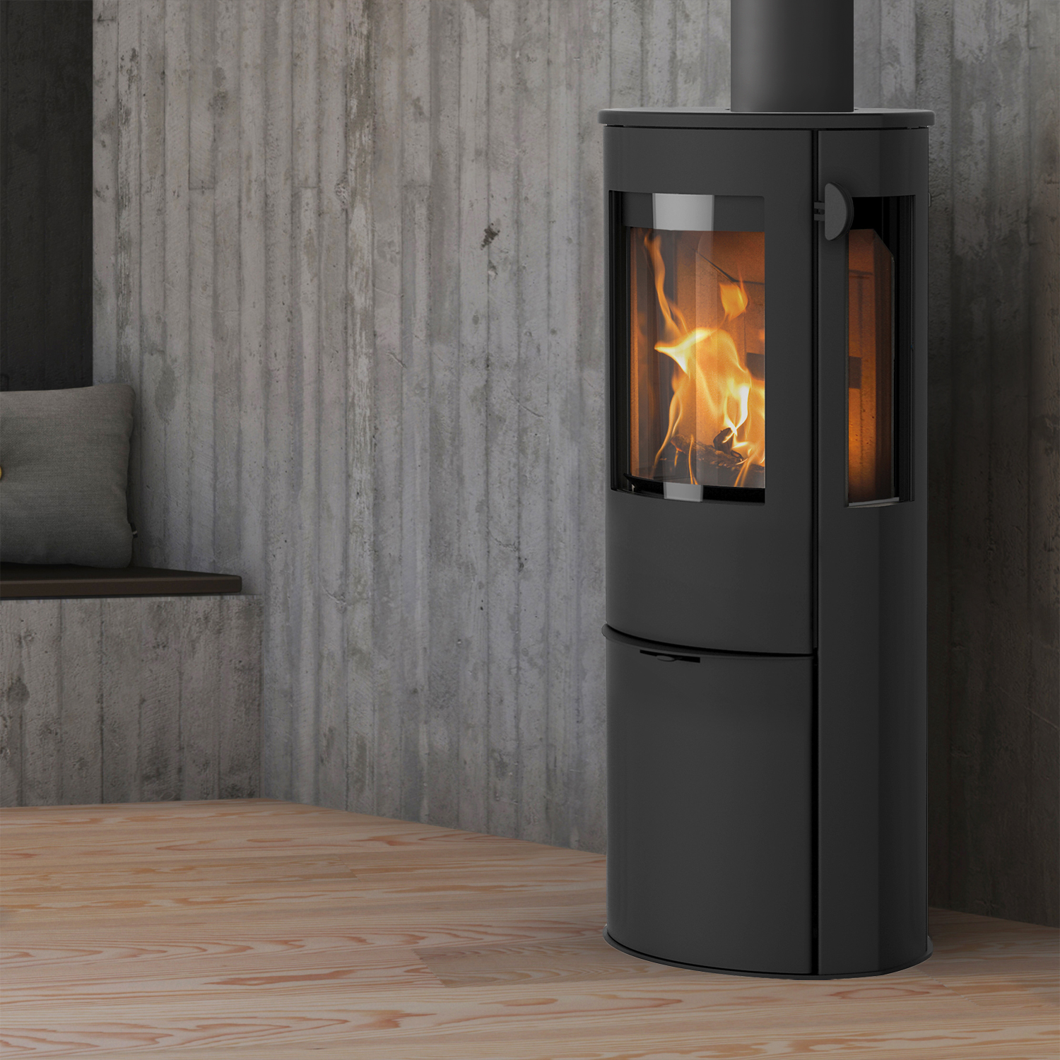 Lotus Liva 6G RLU Kaminofen Schwarz, Rauchabgang oben