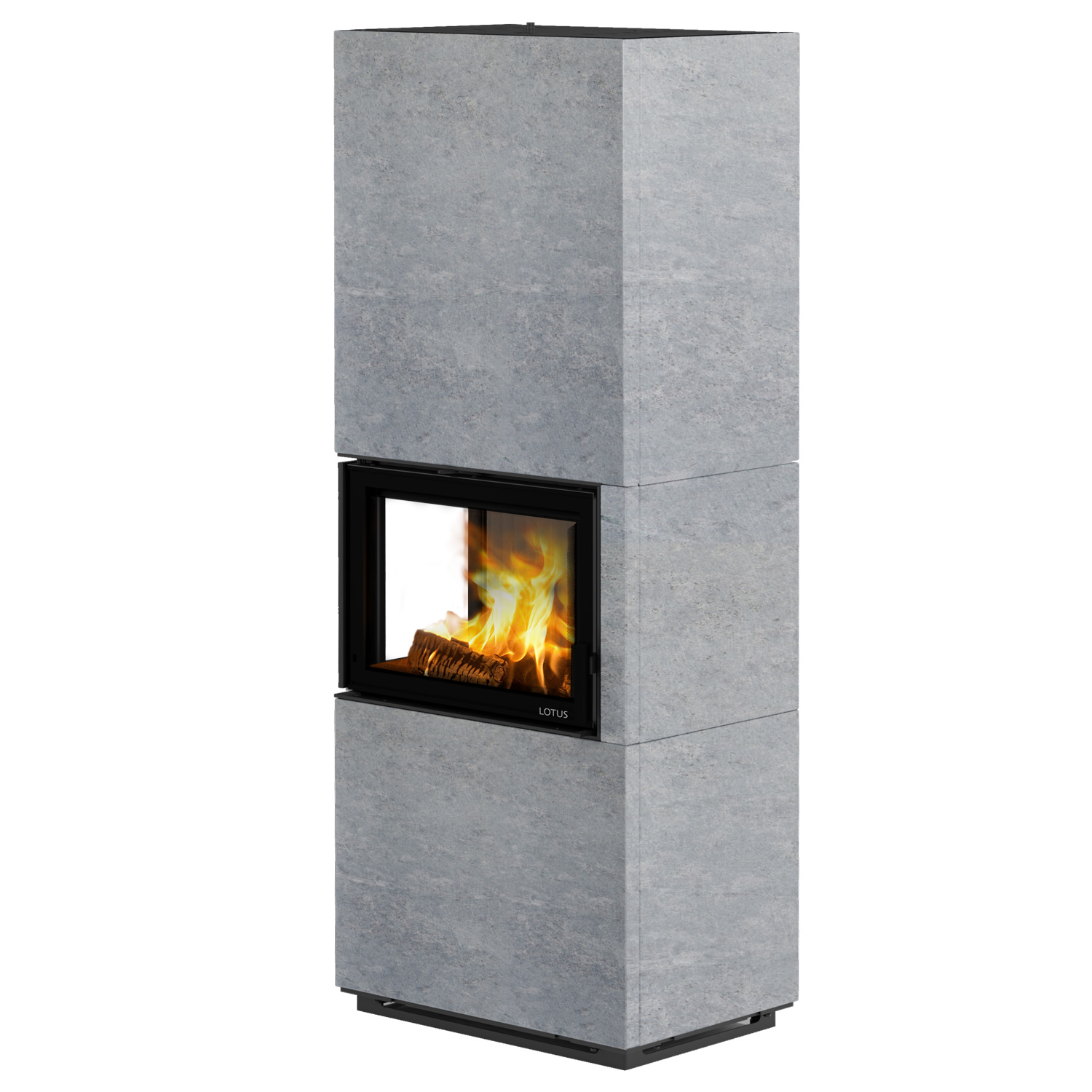 Lotus Visto L Kaminofen Speckstein, Seitenglas links, Rauchabgang oben