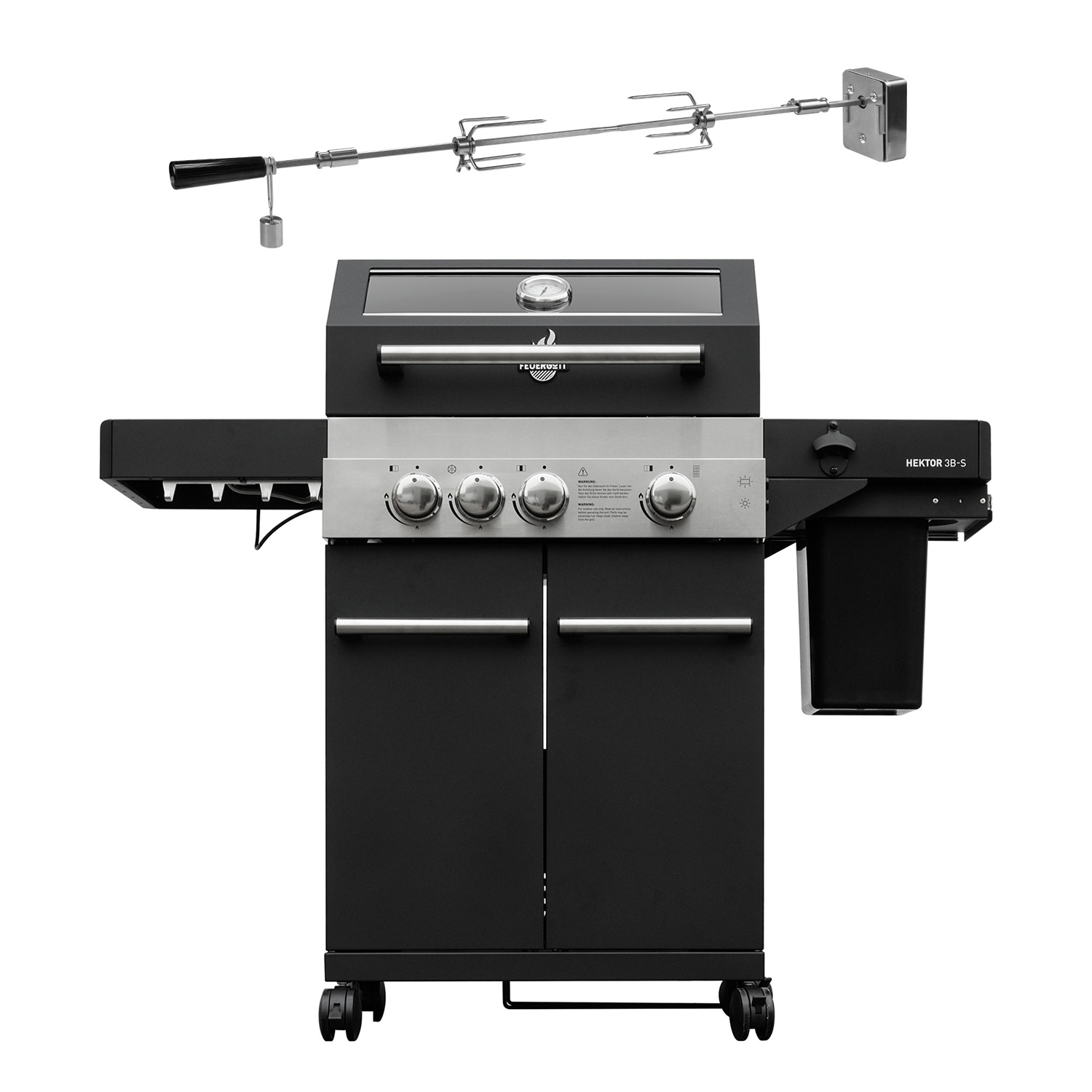 FEUERGOTT Gas-Grillstation Hektor 3B-S inkl. Abdeckhaube + Drehspieß
