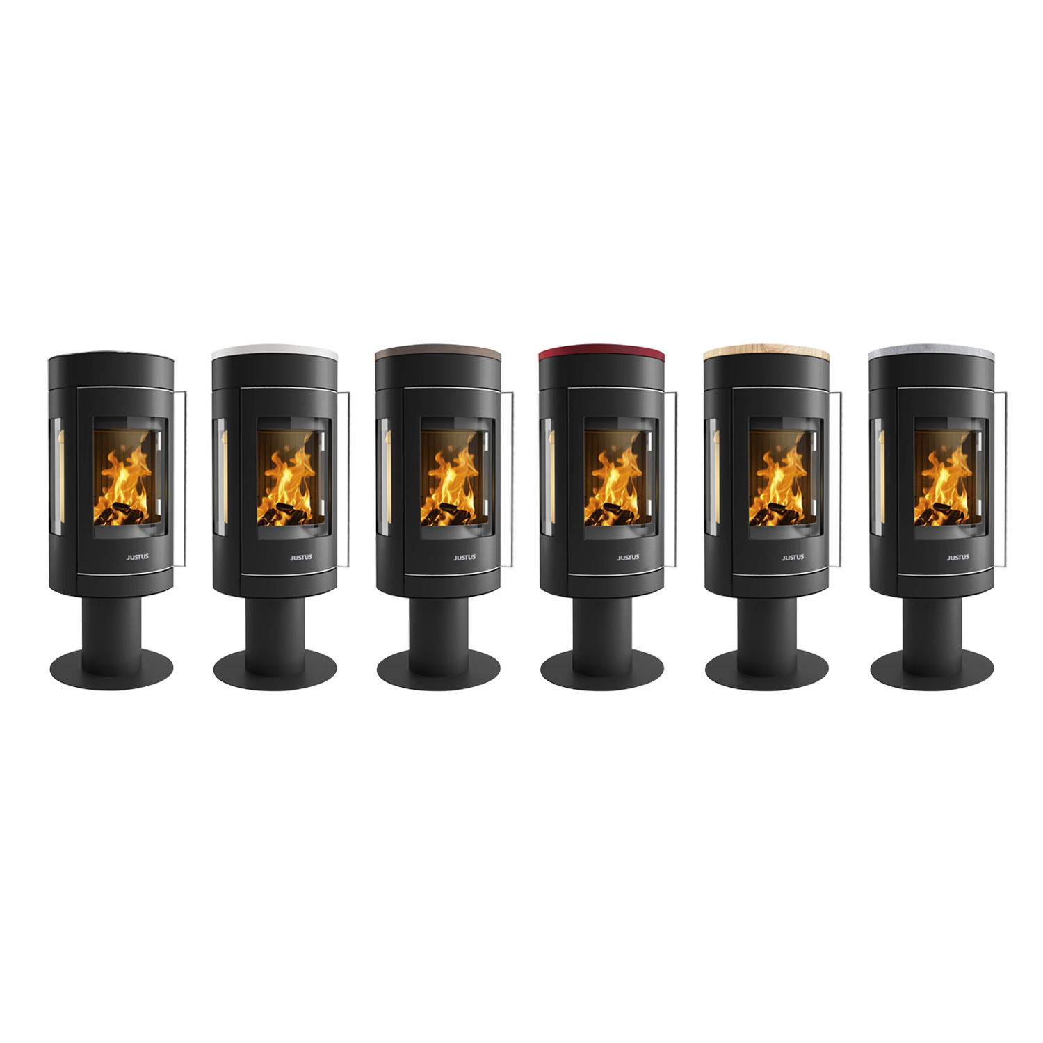 Justus Meva Kaminofen Stahl Schwarz / Topplatte Sandstein