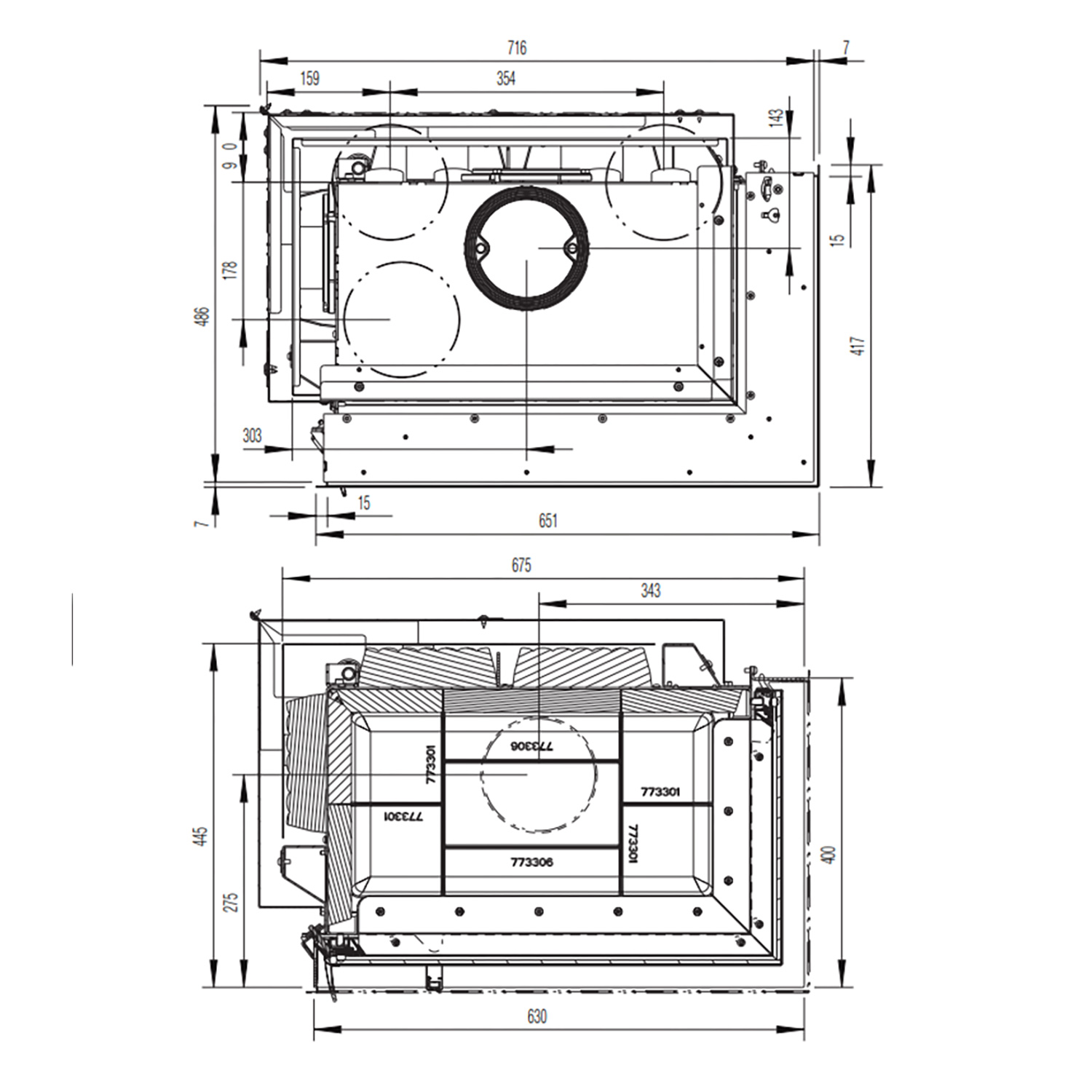 Austroflamm 63x40x42 K 2.0 Kamineinsatz Ecke rechts Feuerraum Schwarz