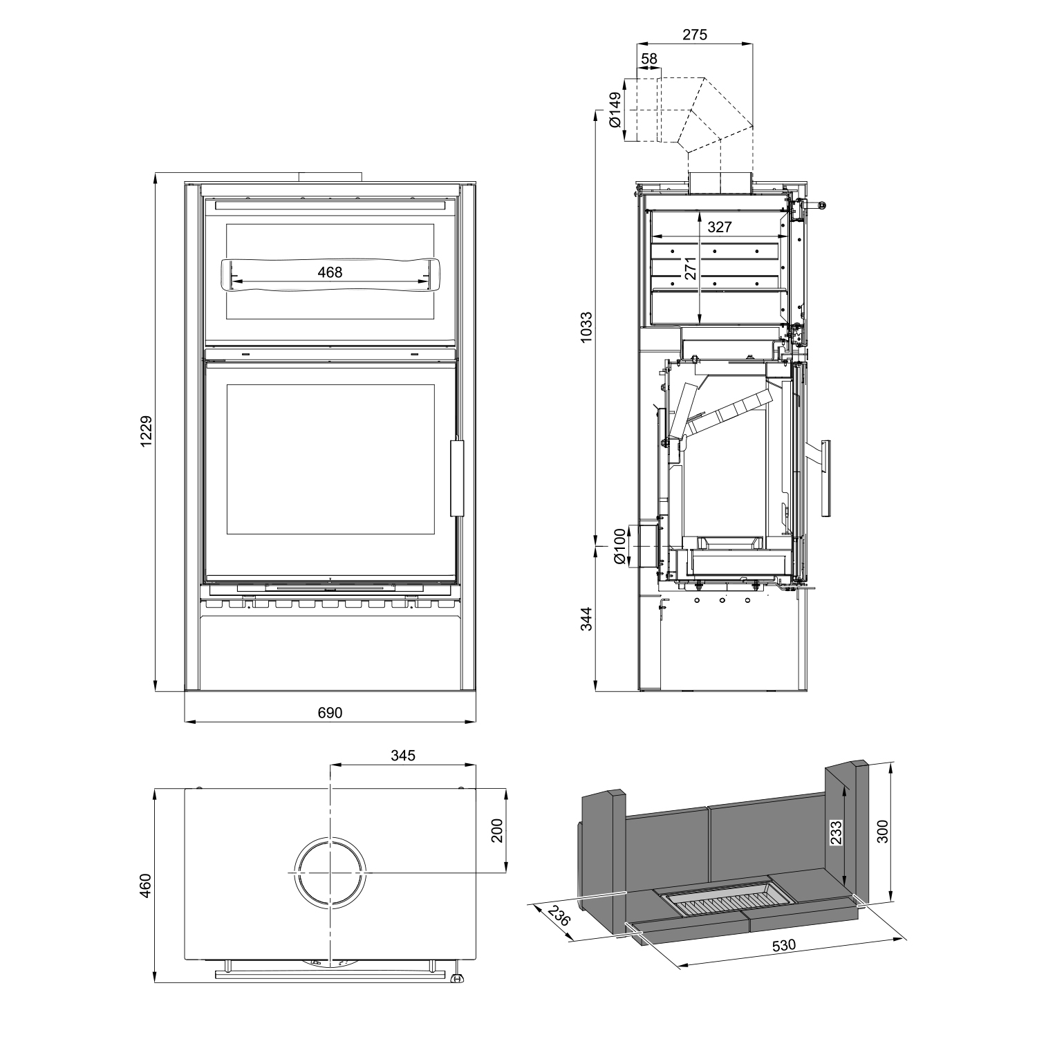 Haas+Sohn Newham easy Kaminofen Perlanthrazit mit Backfach