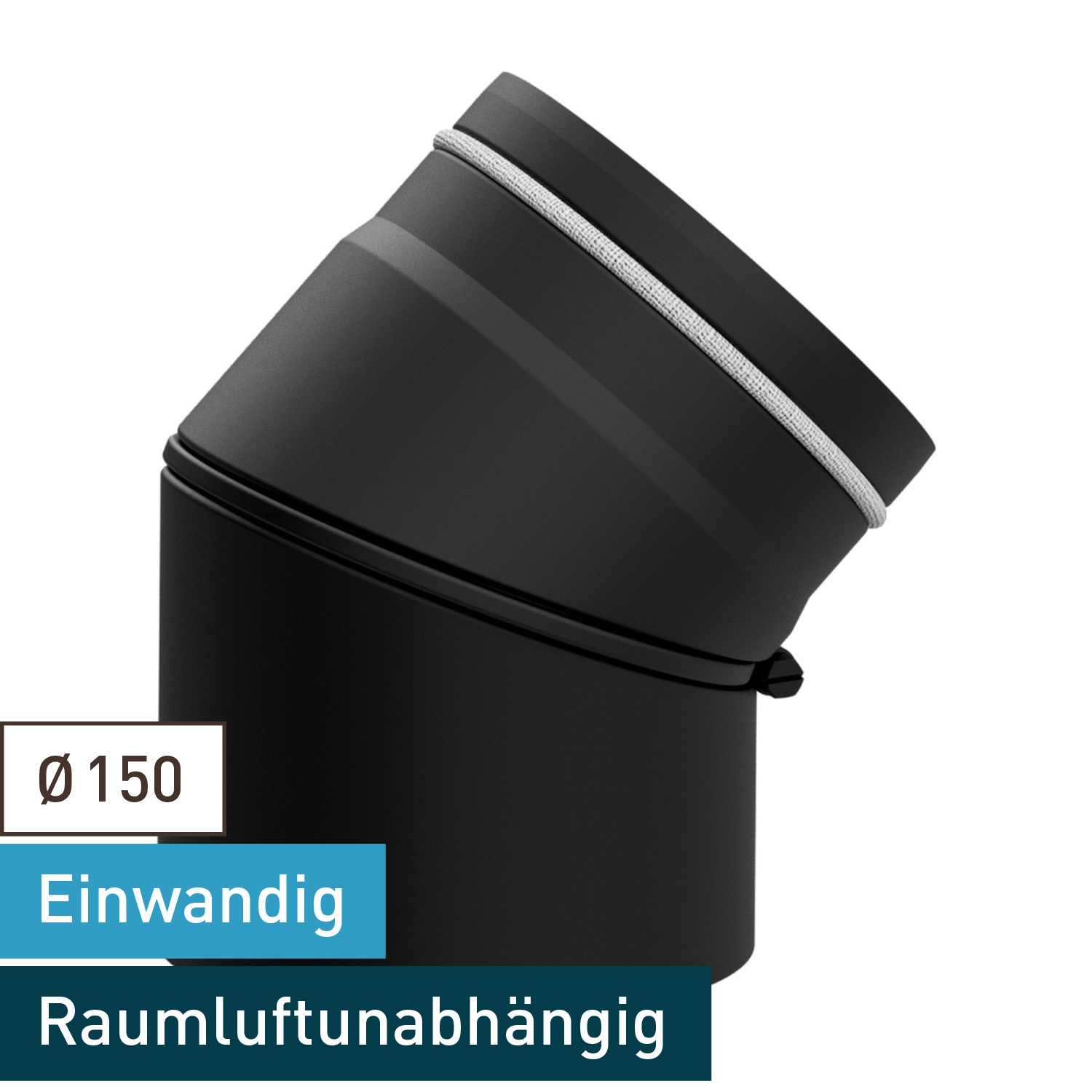 Raik Lifestyle Bogen Durchmesser 150/0-45° 2,00mm eingezogen drehbar 2-tlg mit Dichtung für Rauchrohr/ Ofenrohr