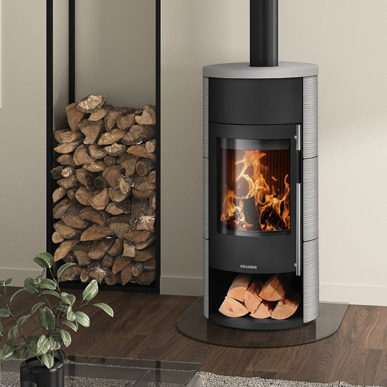 Oranier Polar Neo Aqua wasserführender Kaminofen Keramik Seidenweiß