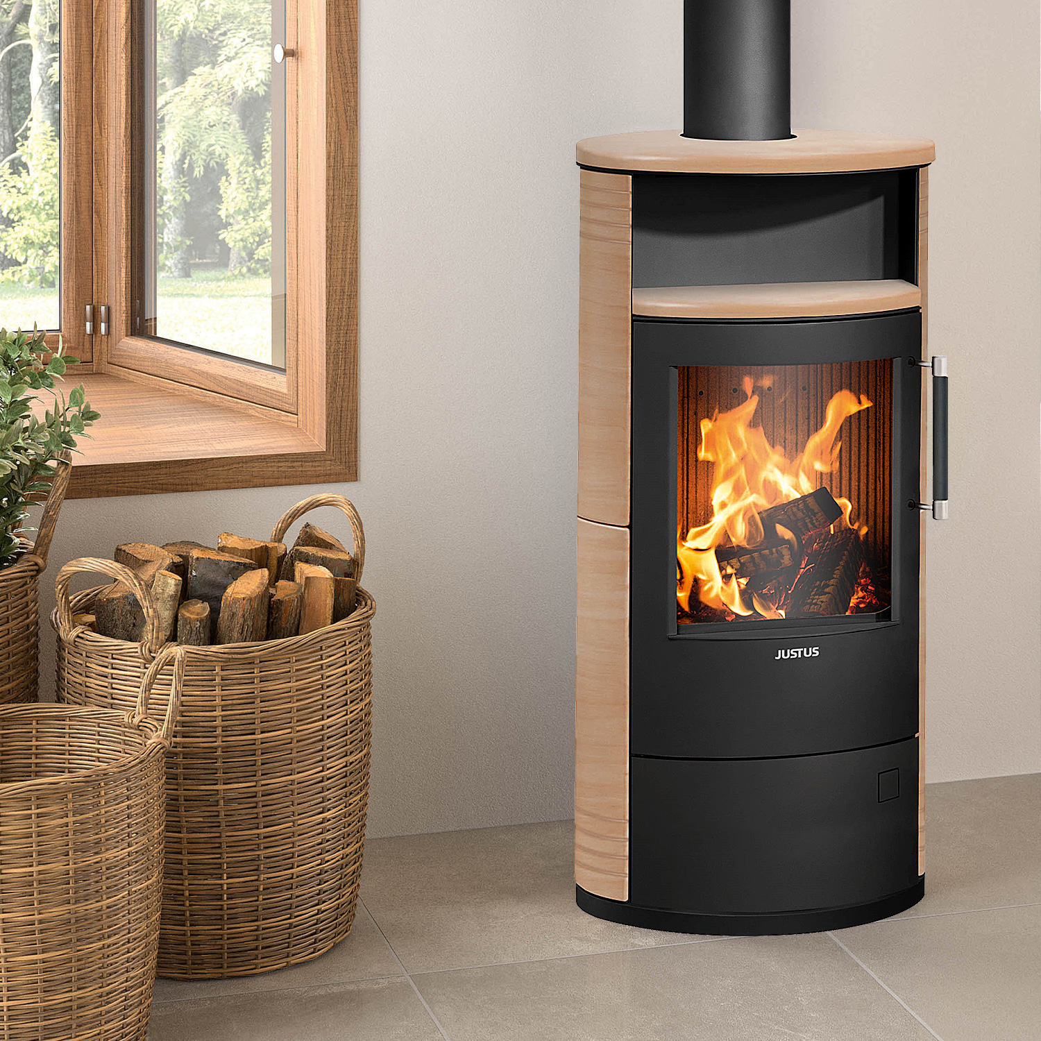 Justus Island 5 2.0 Kaminofen Stahl Schwarz / Keramik Corretto