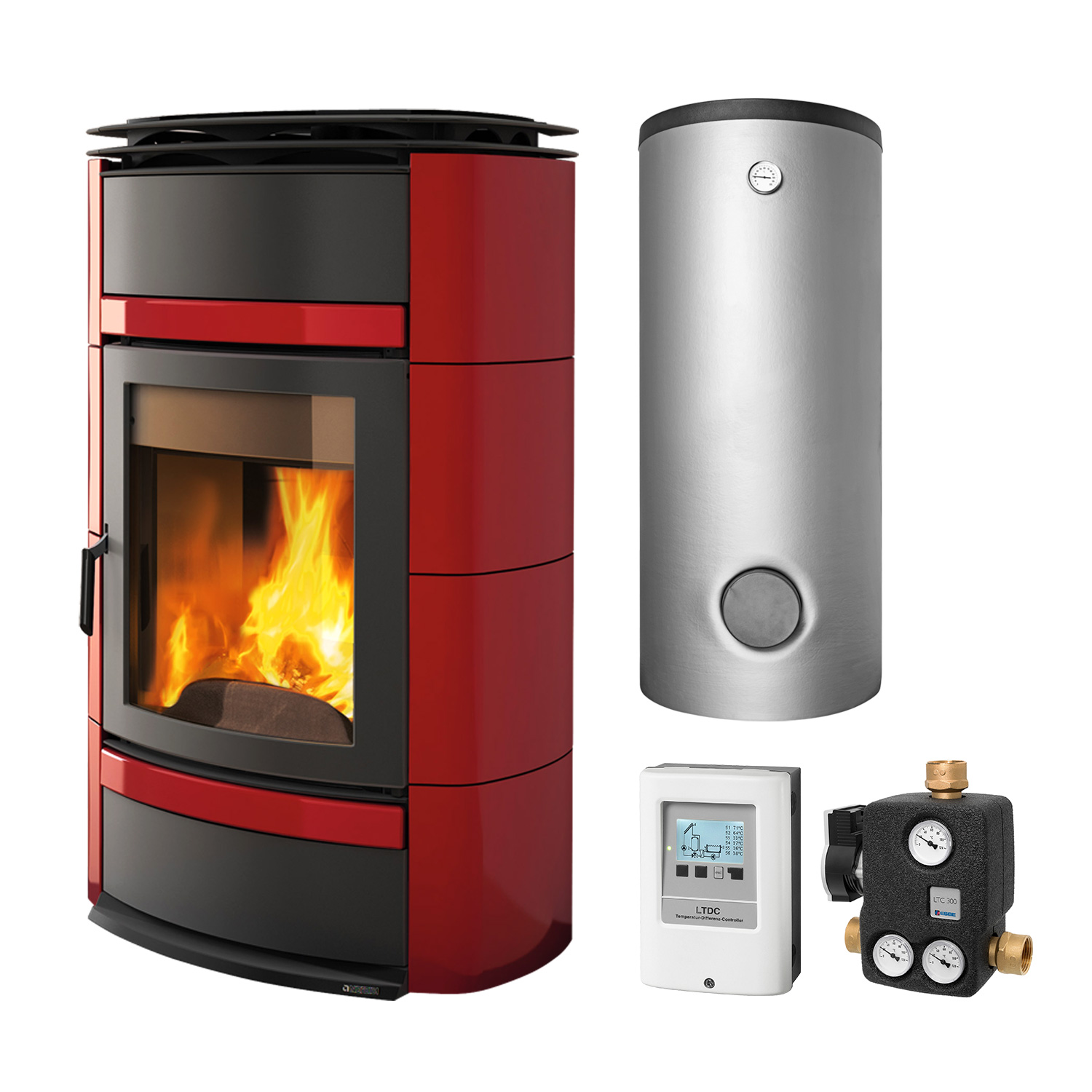 La Nordica Norma S Idro DSA Bordeaux Wasserführender Kaminofen Komplett-Set Pufferspeicher TPSR 1000 + 1 SWT