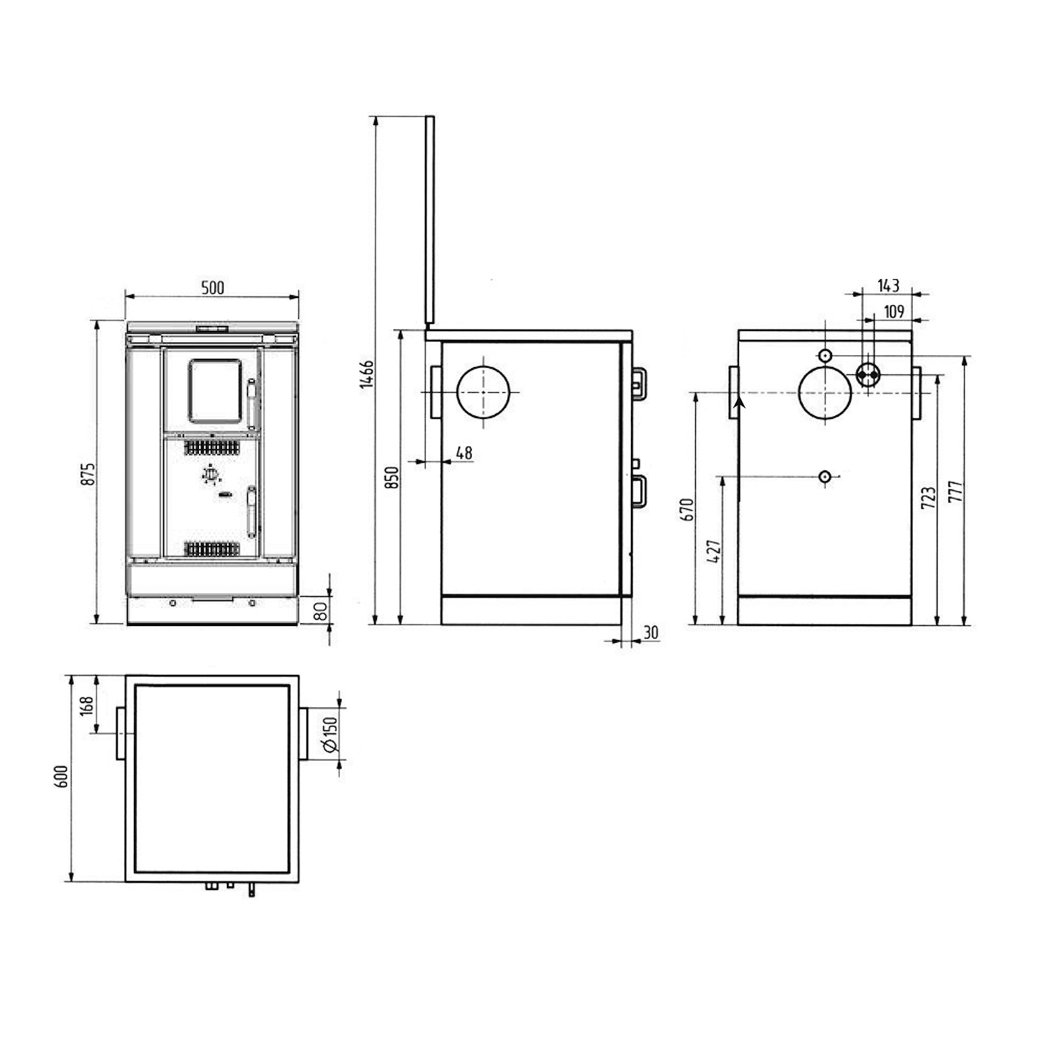 Wamsler K 158 F wasserführender Küchenherd Emailliert anthrazit/ matt, Ceranfeld