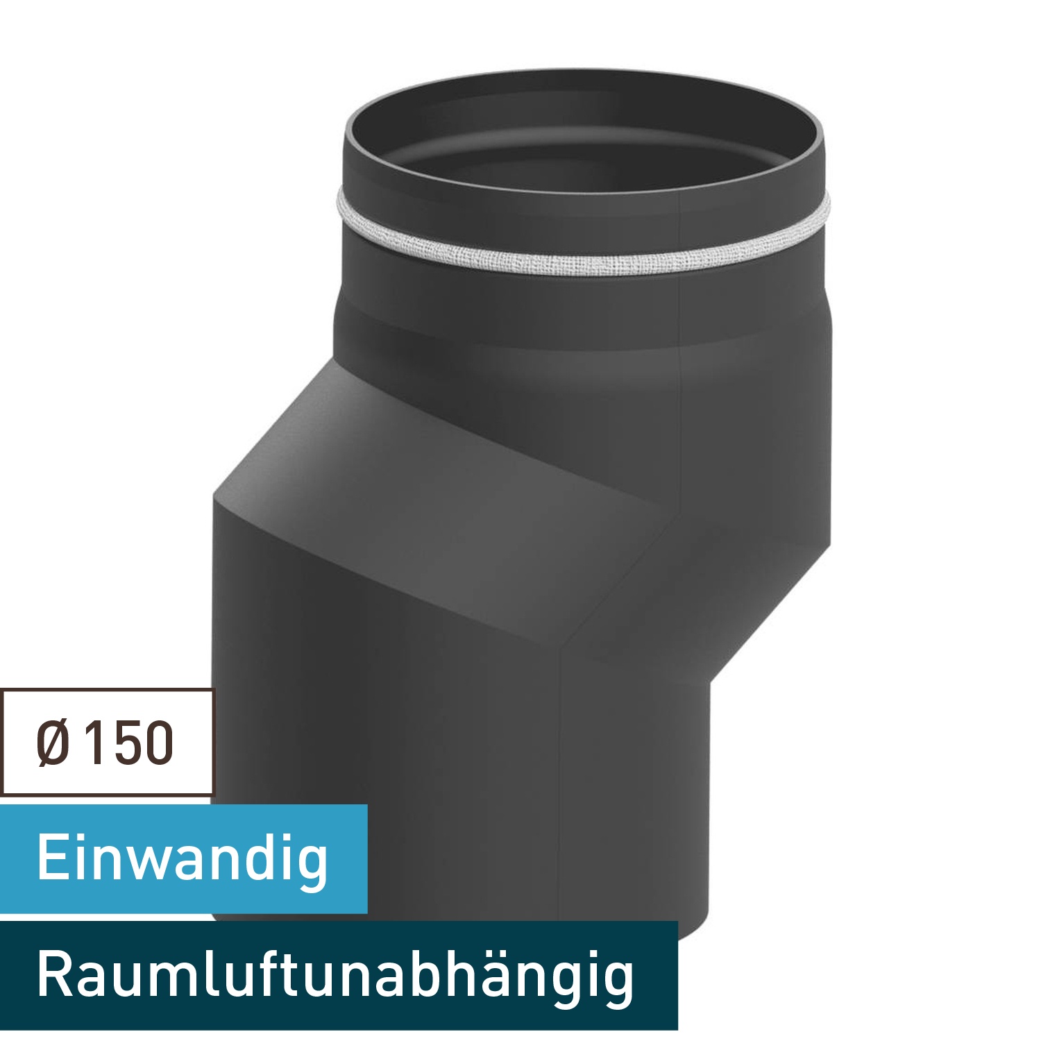 Raik Lifestyle Versatzbogen Durchmesser 150x284x2,00mm eingezogen V=80mm mit Dichtung grau für Rauchrohr/ Ofenrohr