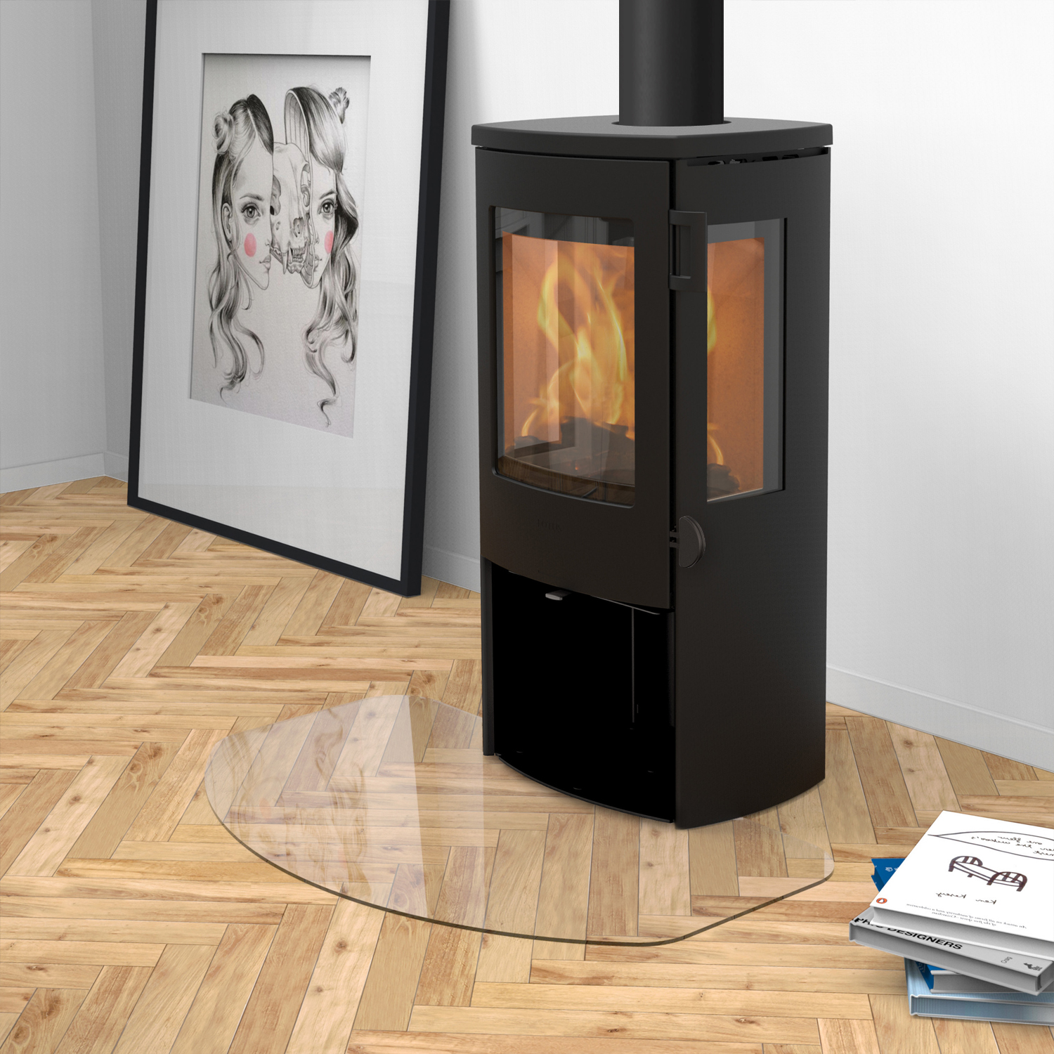 Lotus Mondo 3G Kaminofen Stahl schwarz/ Seitenglas, RR hinten od. RR oben / optional Griffvarianten