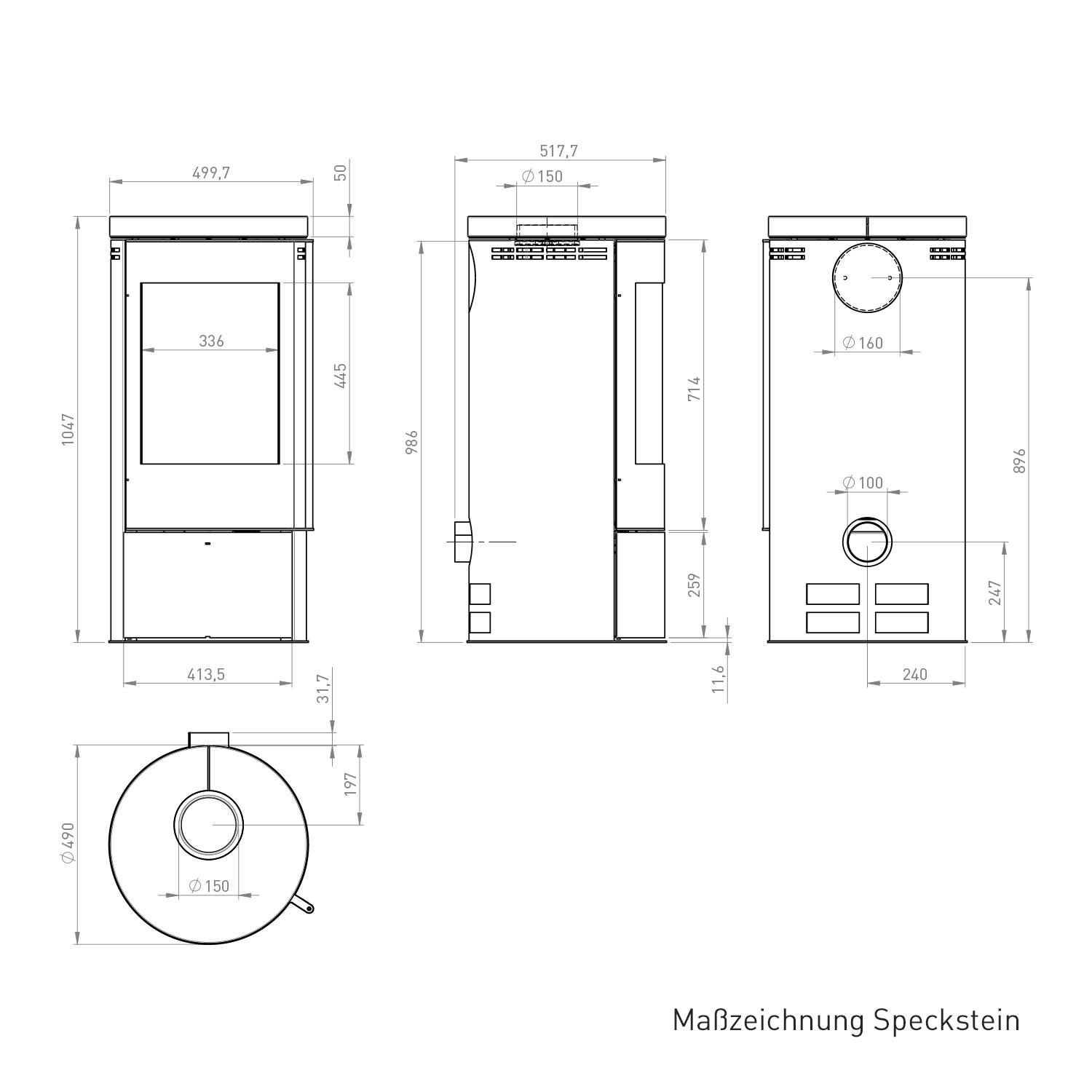 Fireplace Rondale Kaminofen Stahl Schwarz | Topplatte Speckstein