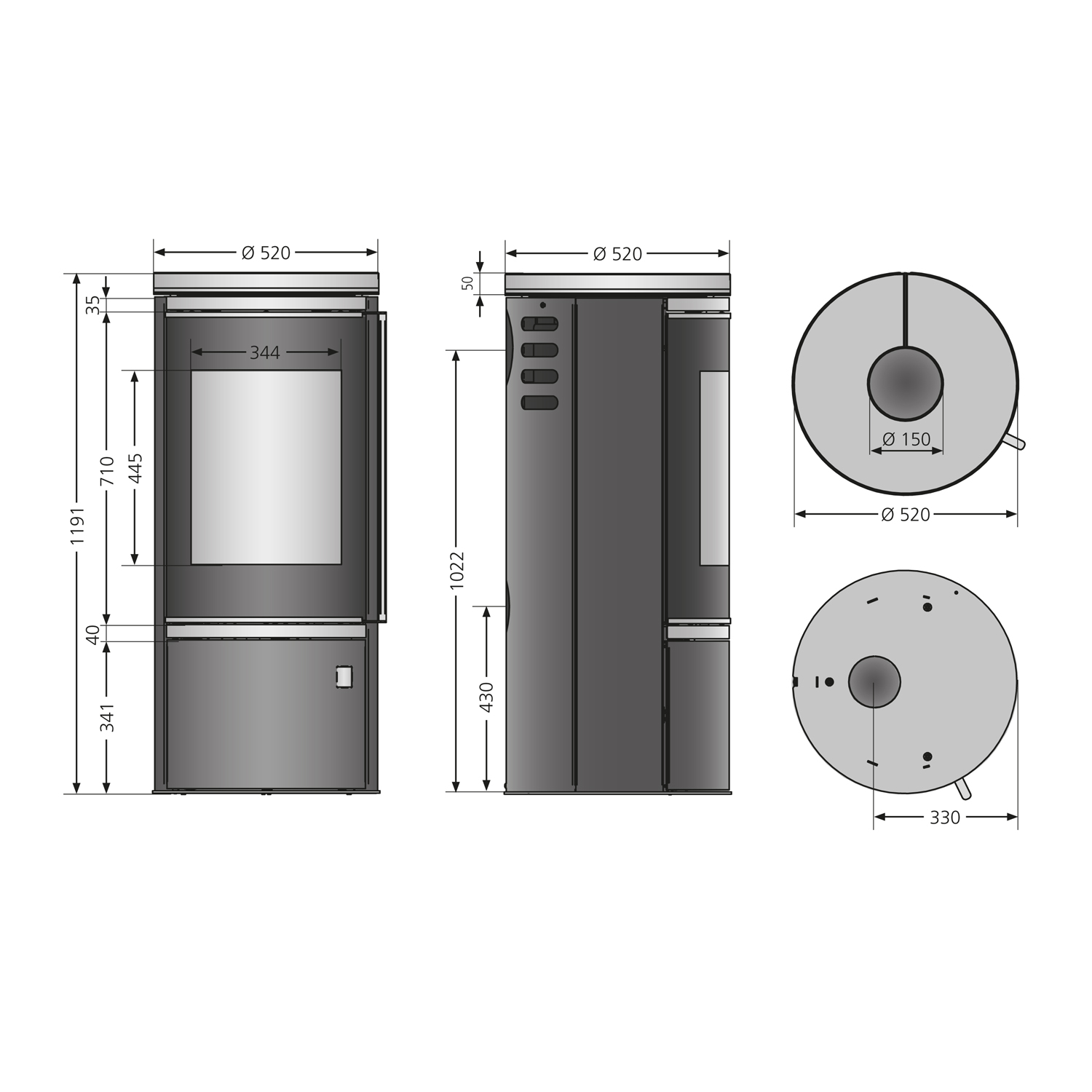 Oranier Arena 2.0 Kaminofen Stahl Schwarz mit Abdeckplatte Glas