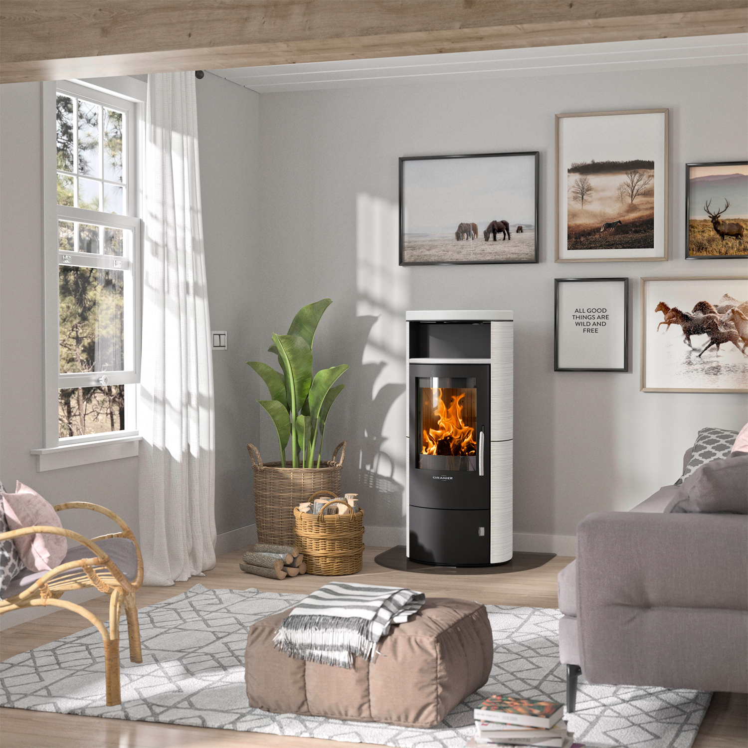 Oranier Polar 7 2.0 Kaminofen Stahl Schwarz / Keramik Seidenweiß
